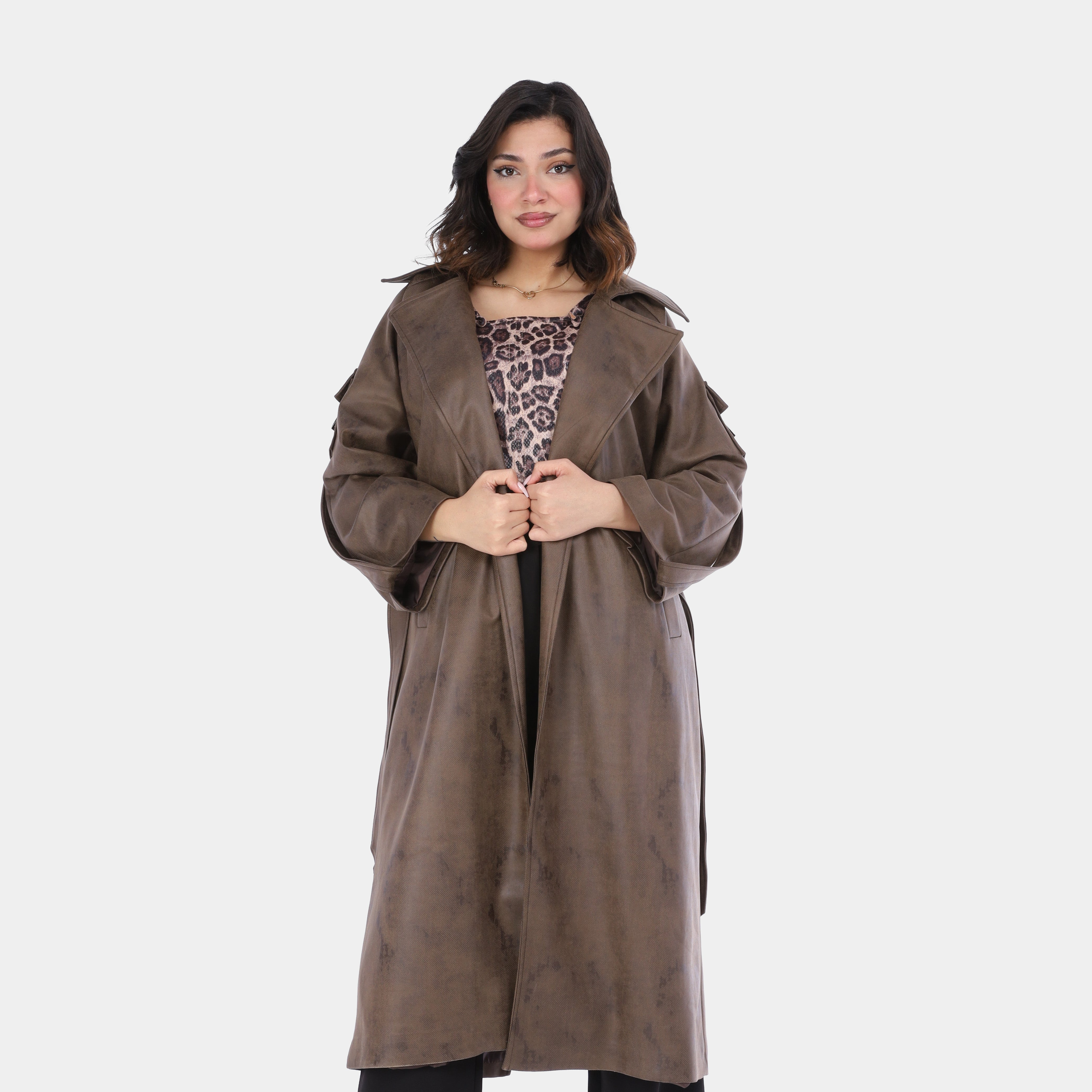 Long Trench Coat with Sleeve Pockets w169177881