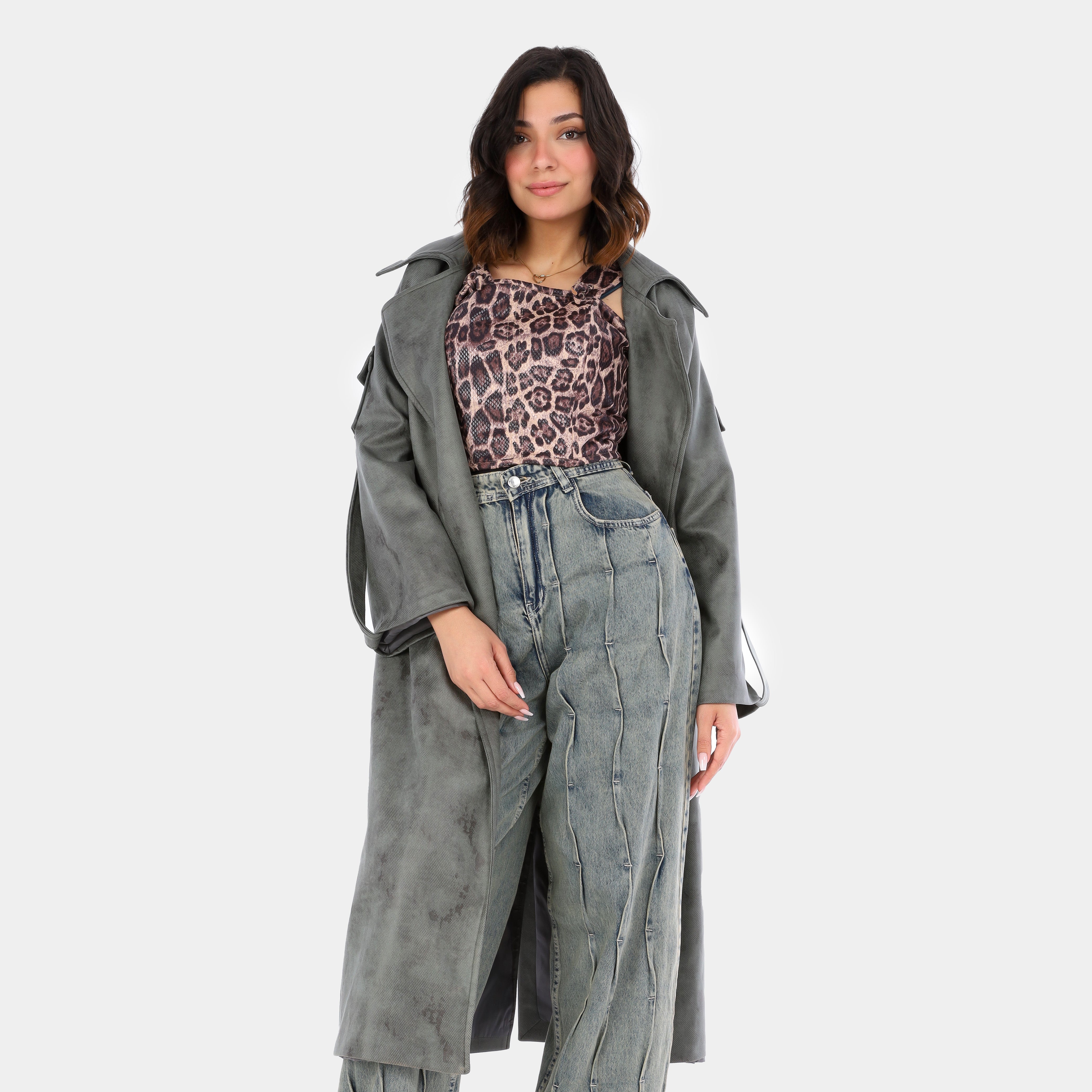 Long Trench Coat with Sleeve Pockets w169177881