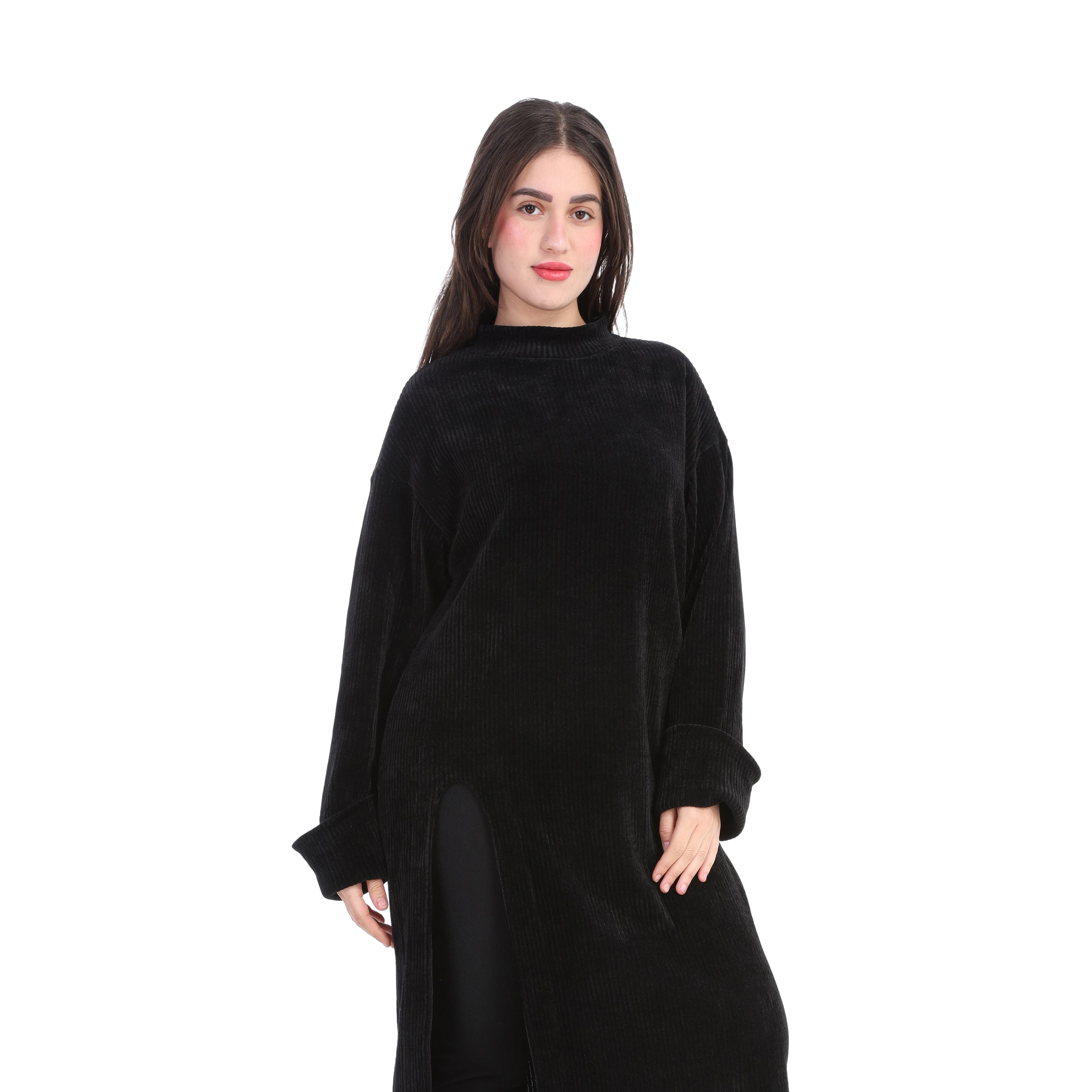 Ribbed Midi Dress with Front Slit w169210009