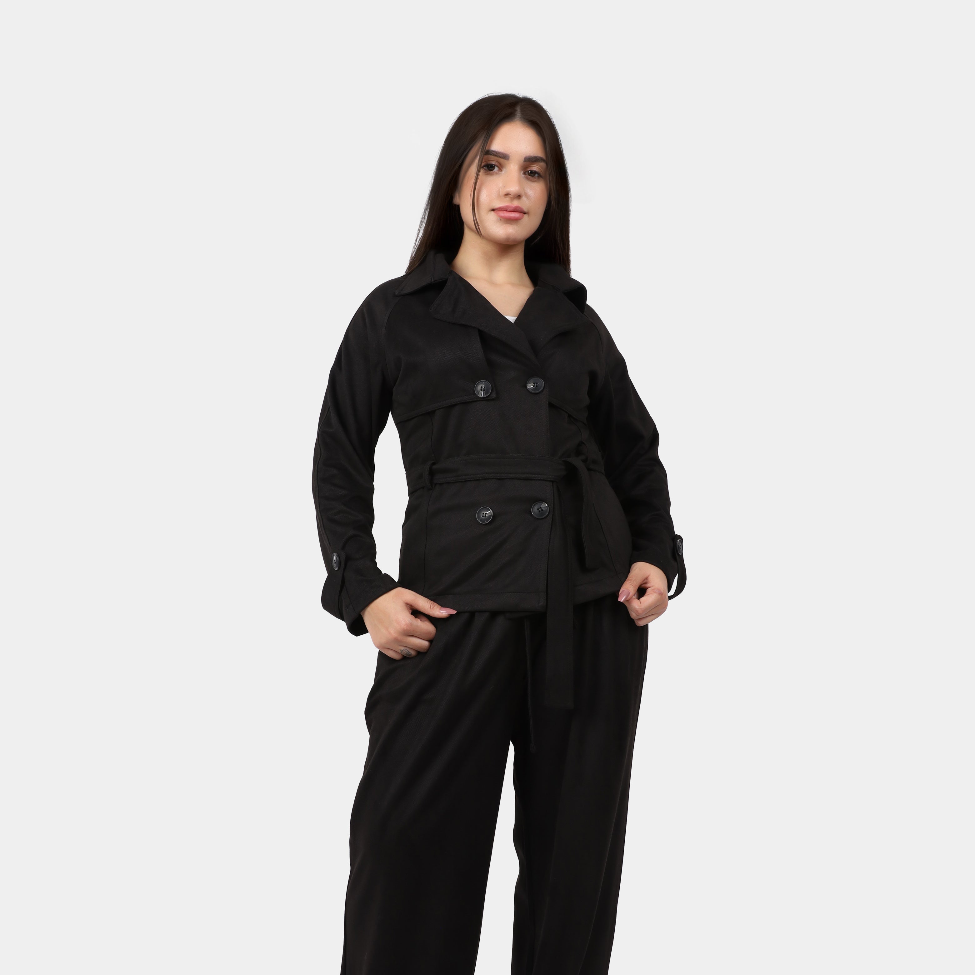 Belted Double-Breasted Jacket & Wide-Leg Pants Suit w169240036