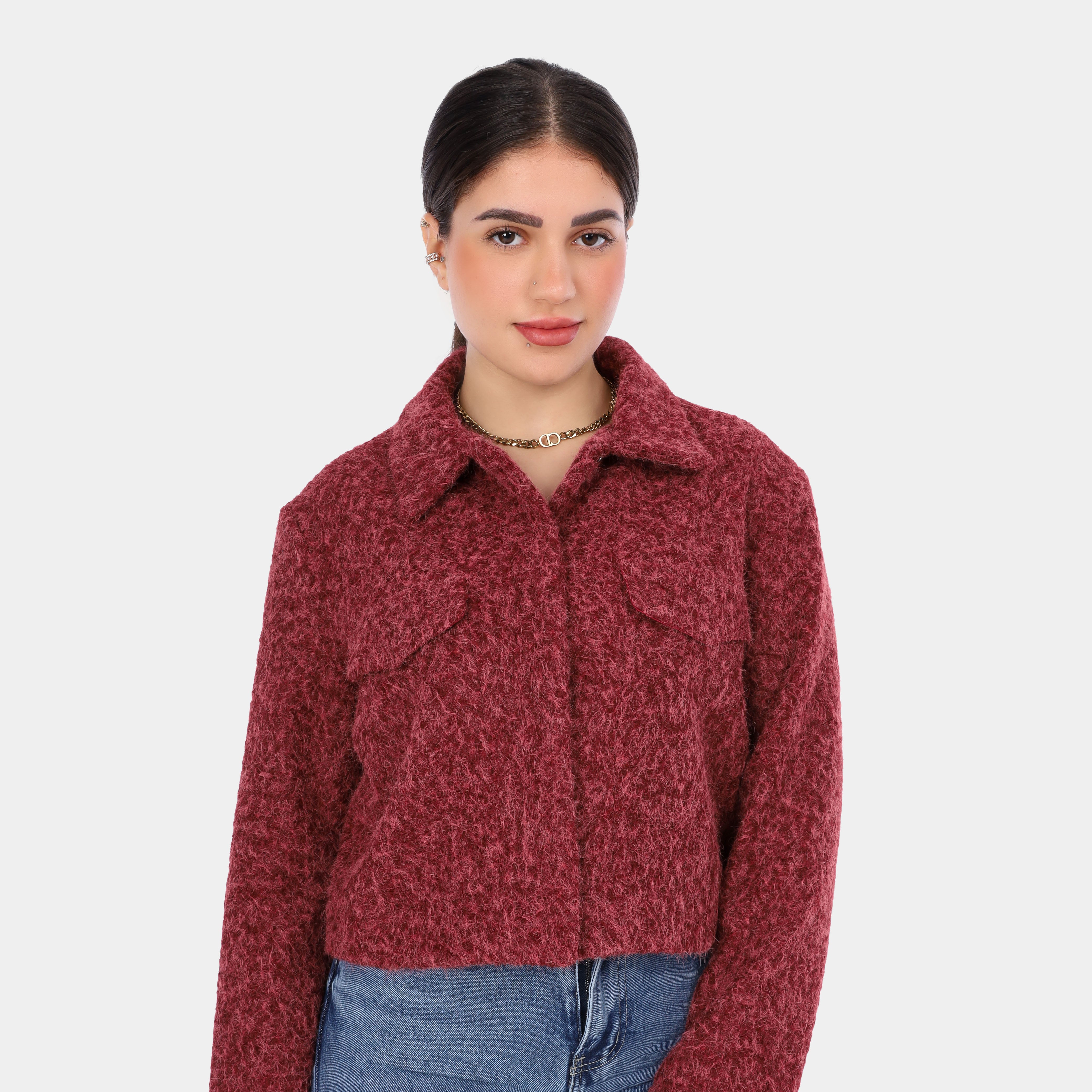 Cropped Hairy Wool Jacket w169240075