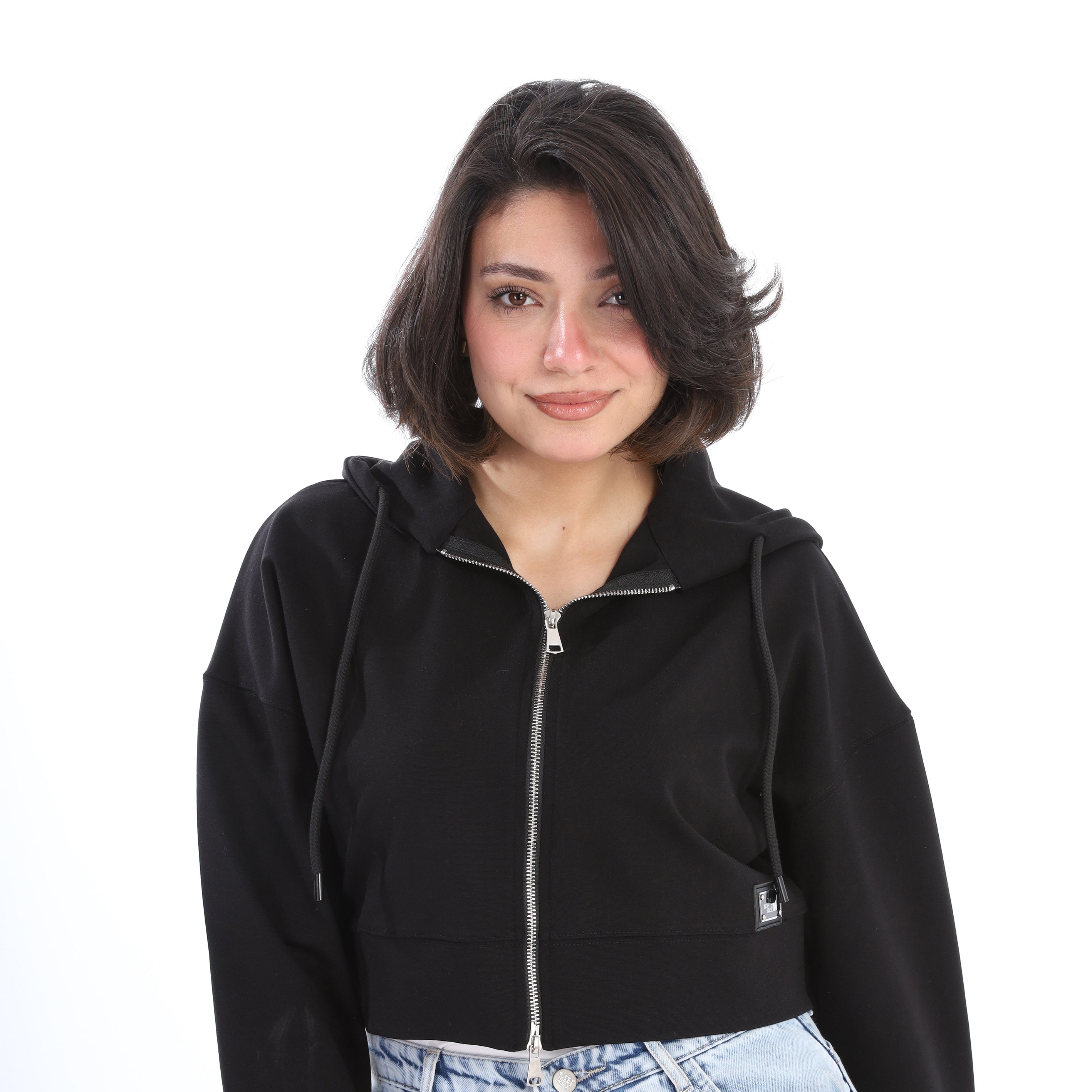 Cropped Hoodie with Zipper w169240090