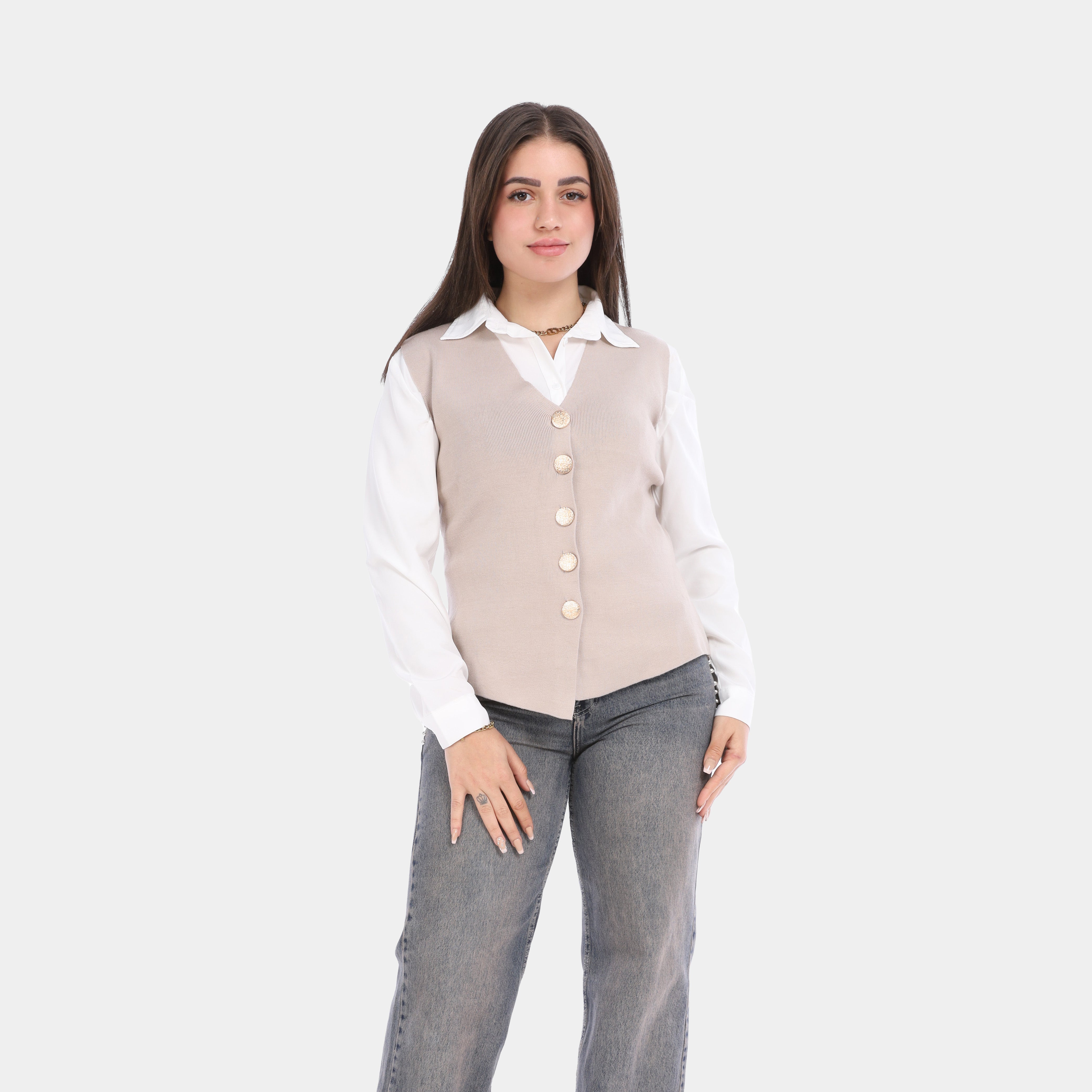 Sleeveless Sweater with Gold Buttons w169240105