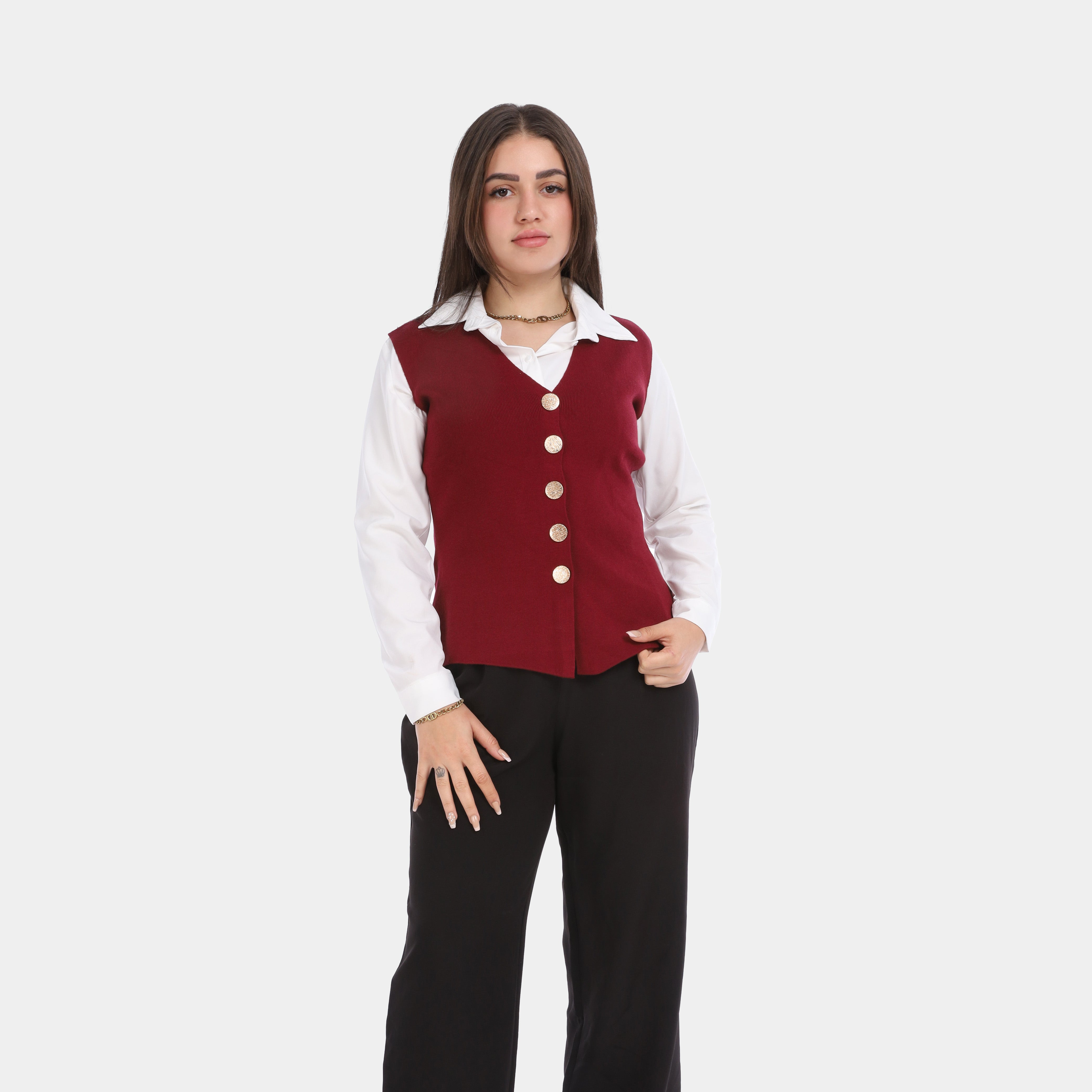 Sleeveless Sweater with Gold Buttons w169240105