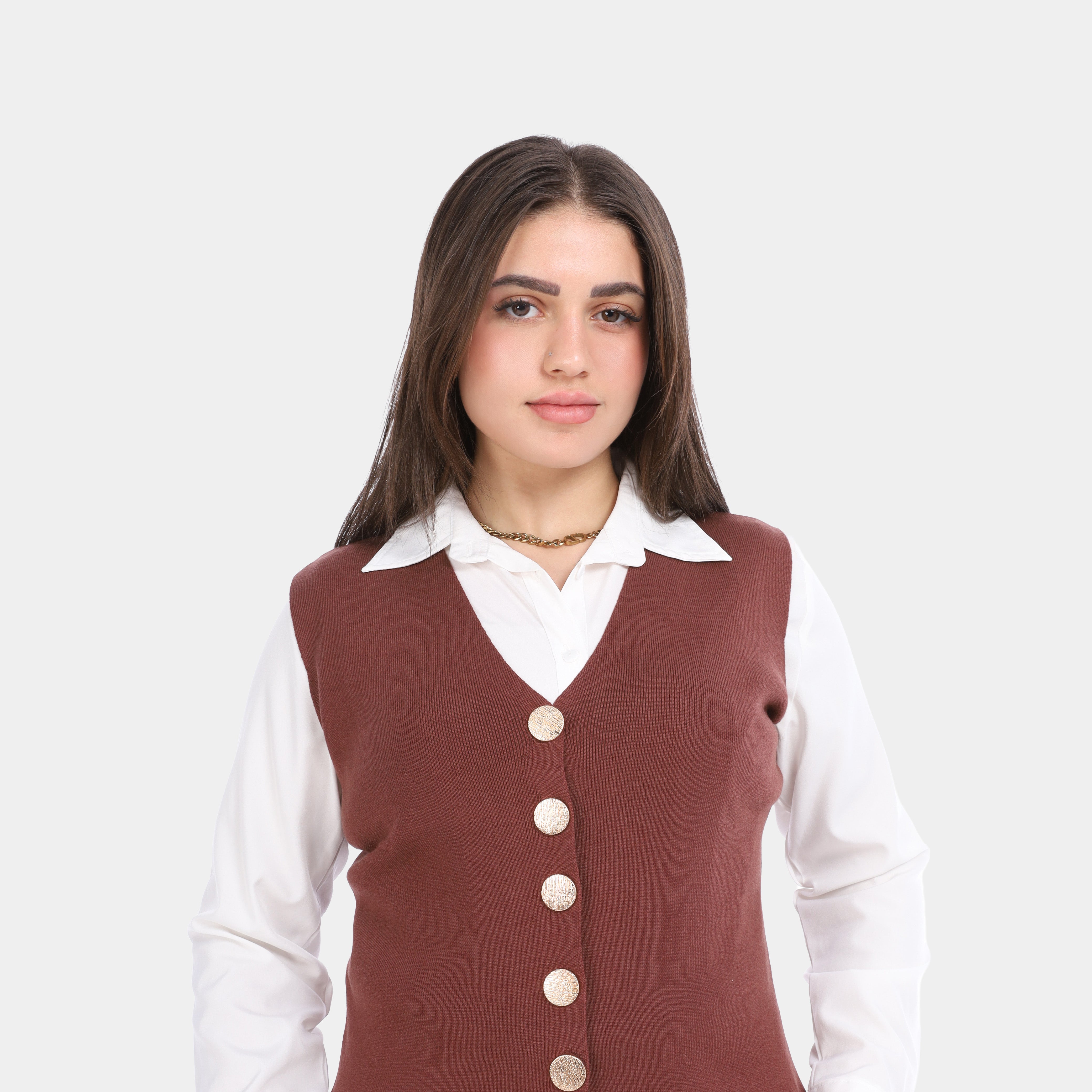 Sleeveless Sweater with Gold Buttons w169240105