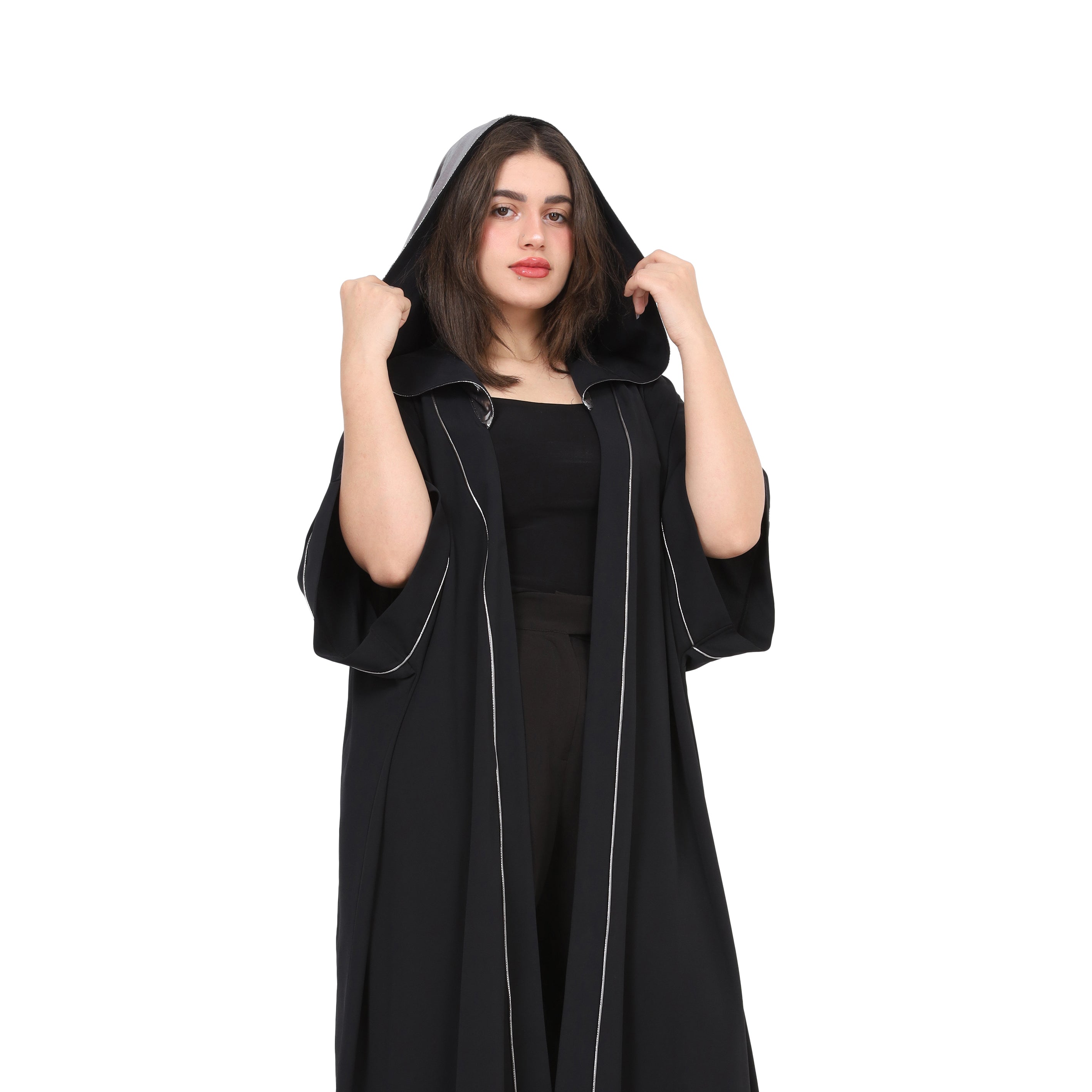 Hooded Cardigan with Metallic Hood w169280011