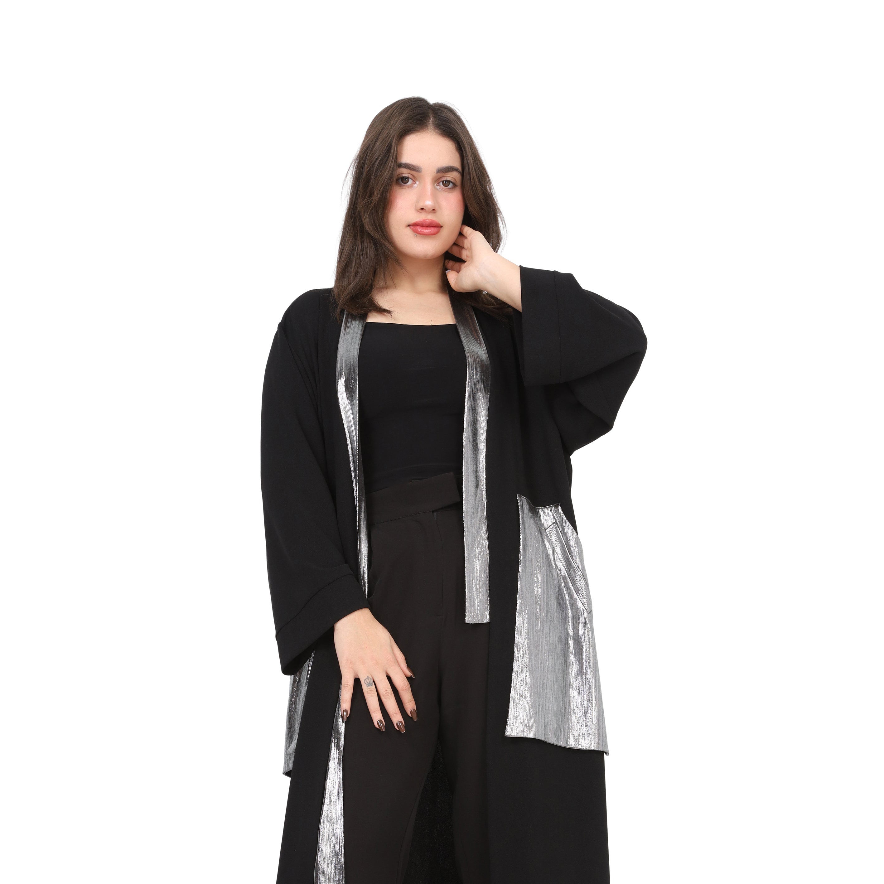 Open Side Cardigan with Metallic Pockets w169280023