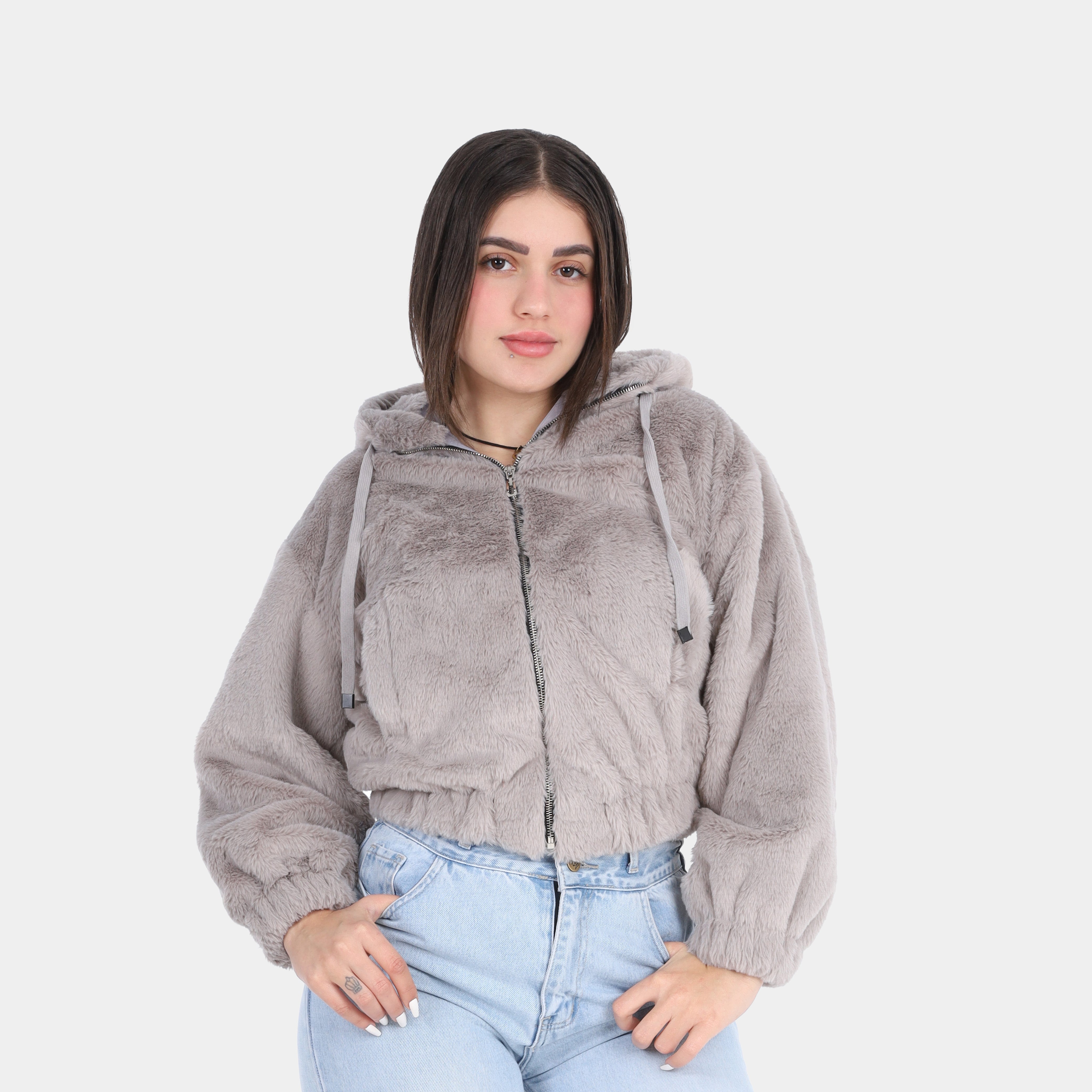 Faux Fur Cropped Hoodie w1698229