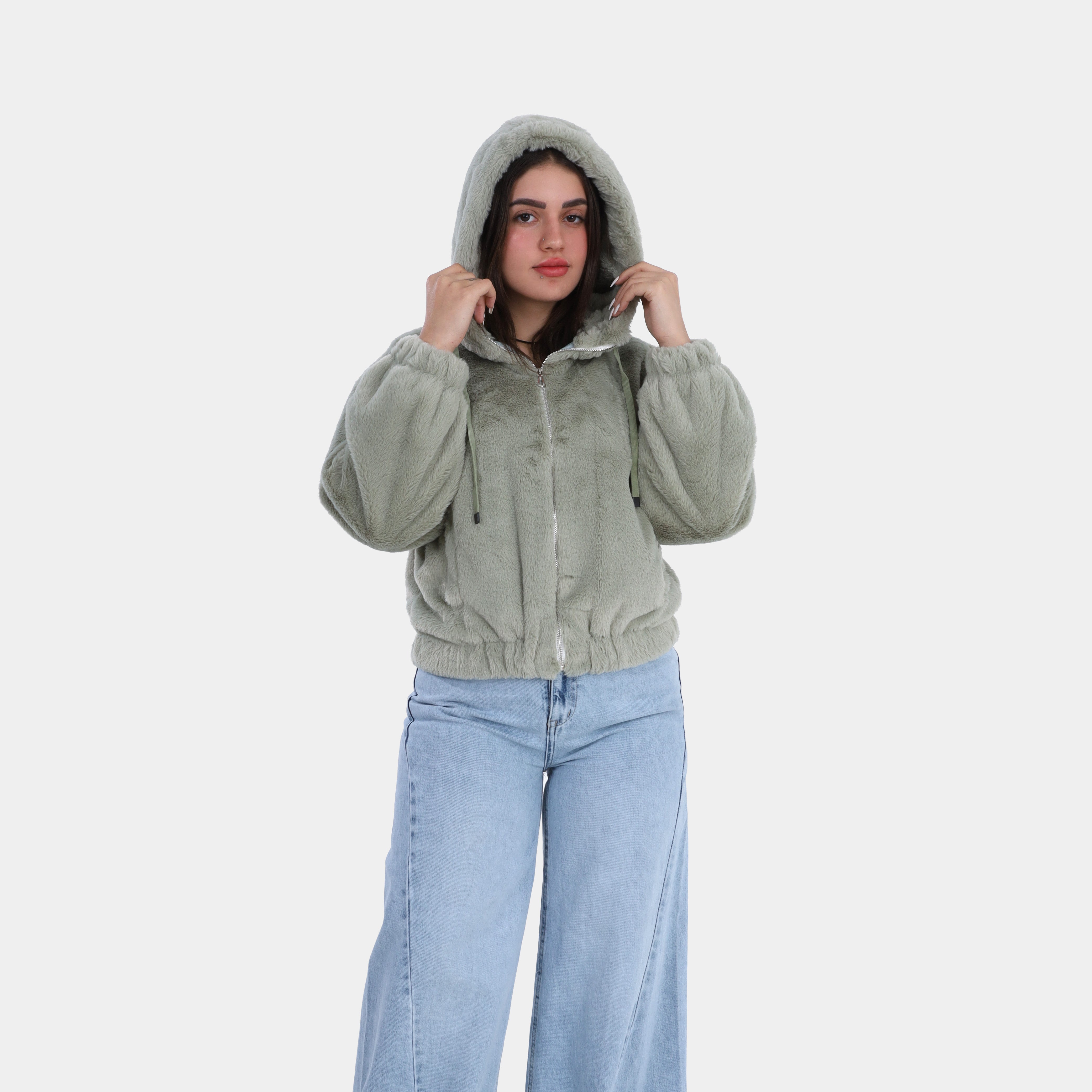 Faux Fur Cropped Hoodie w1698229