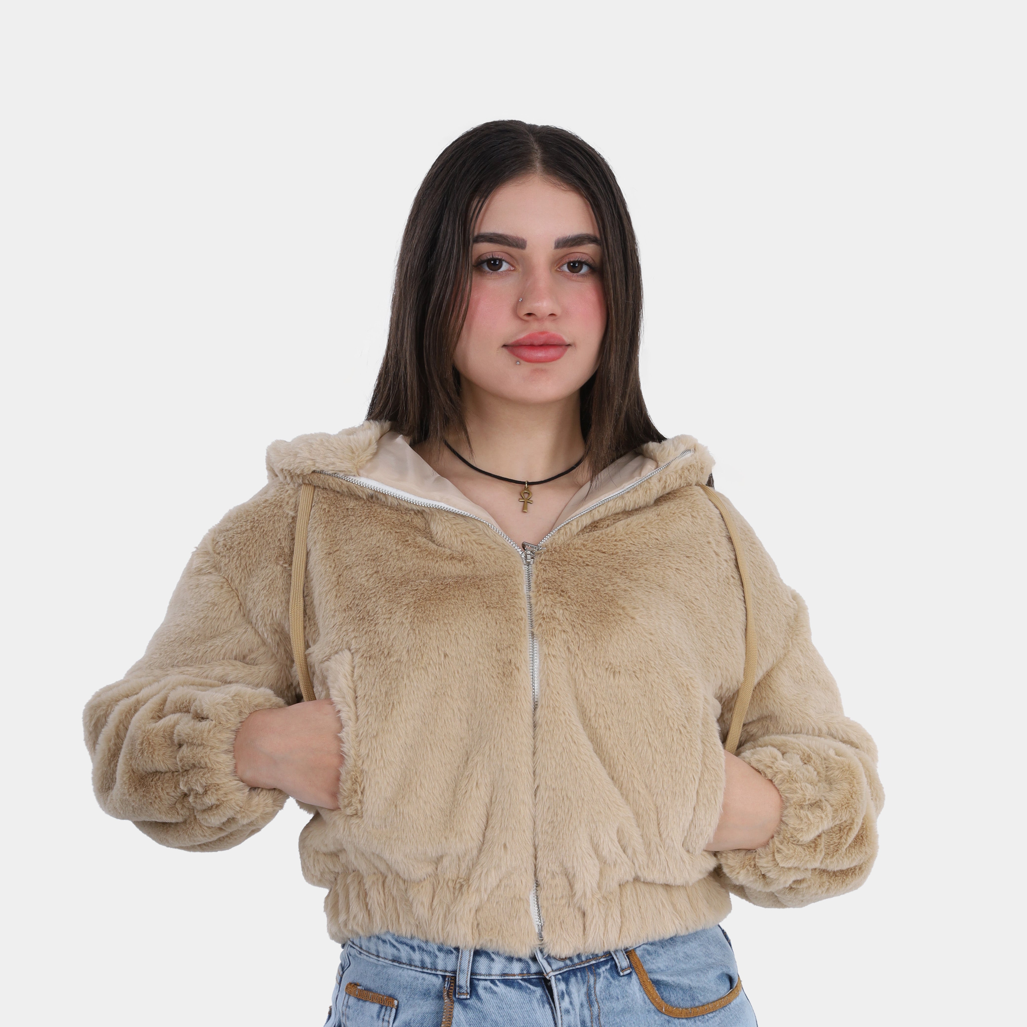 Faux Fur Cropped Hoodie w1698229