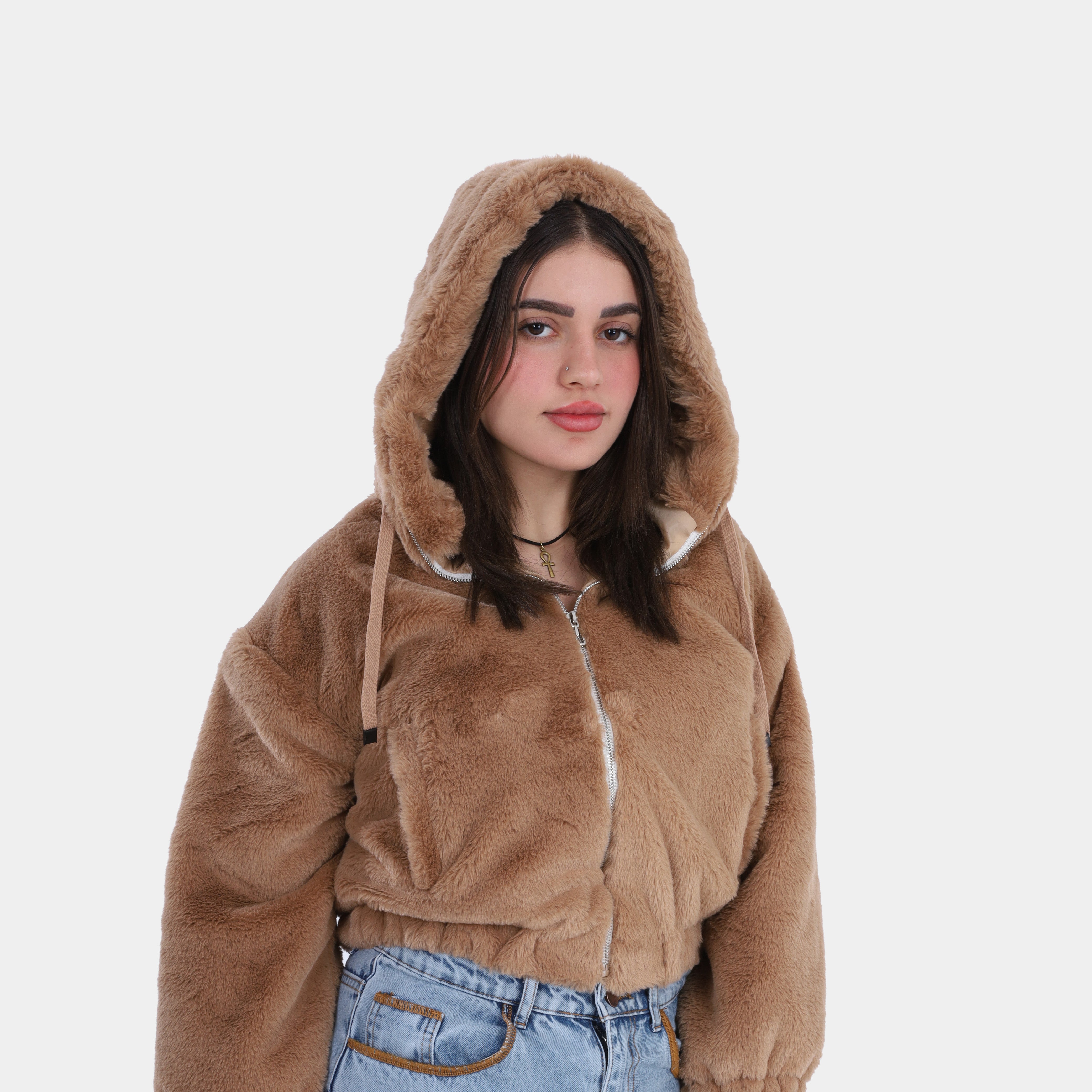 Faux Fur Cropped Hoodie w1698229