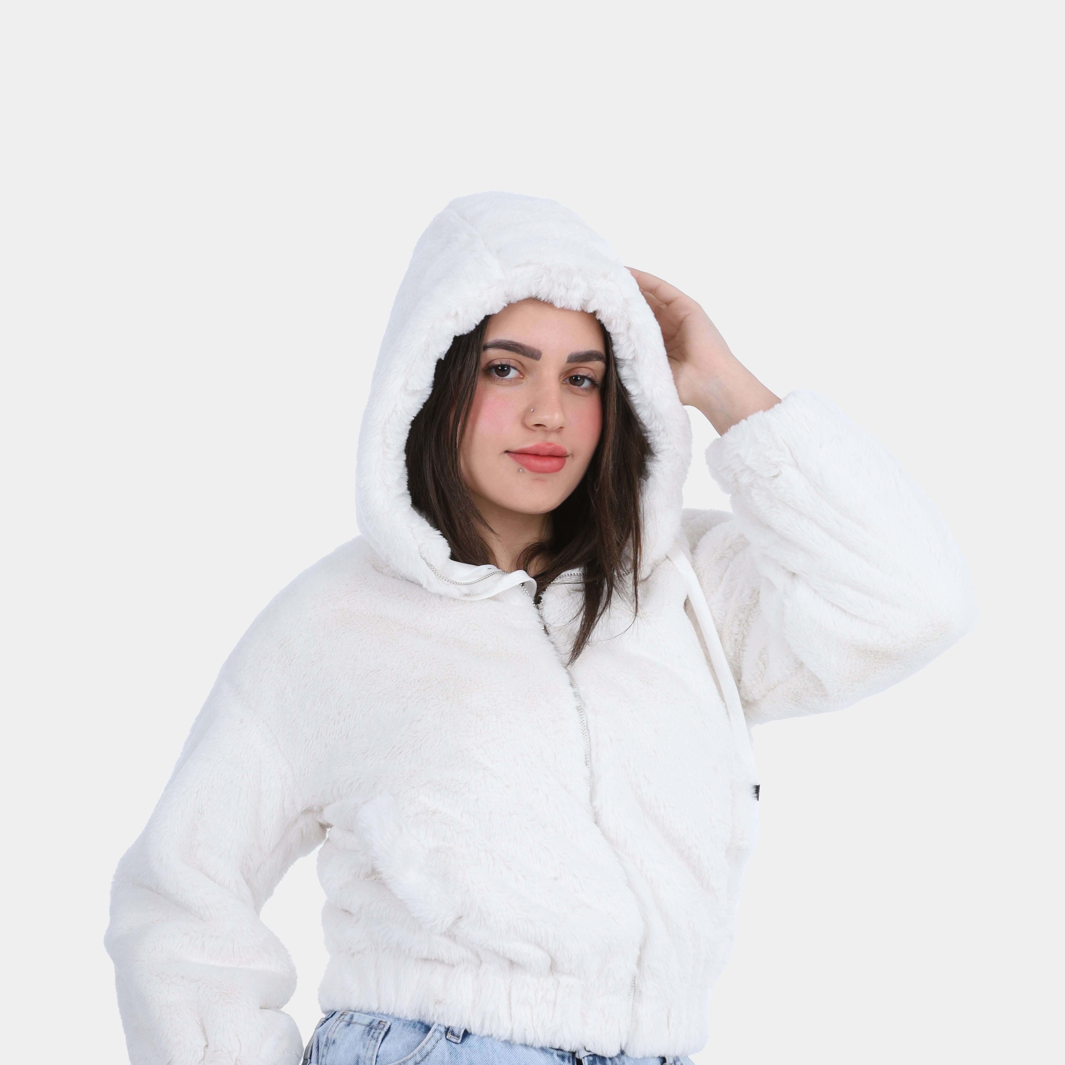 Faux Fur Cropped Hoodie w1698229
