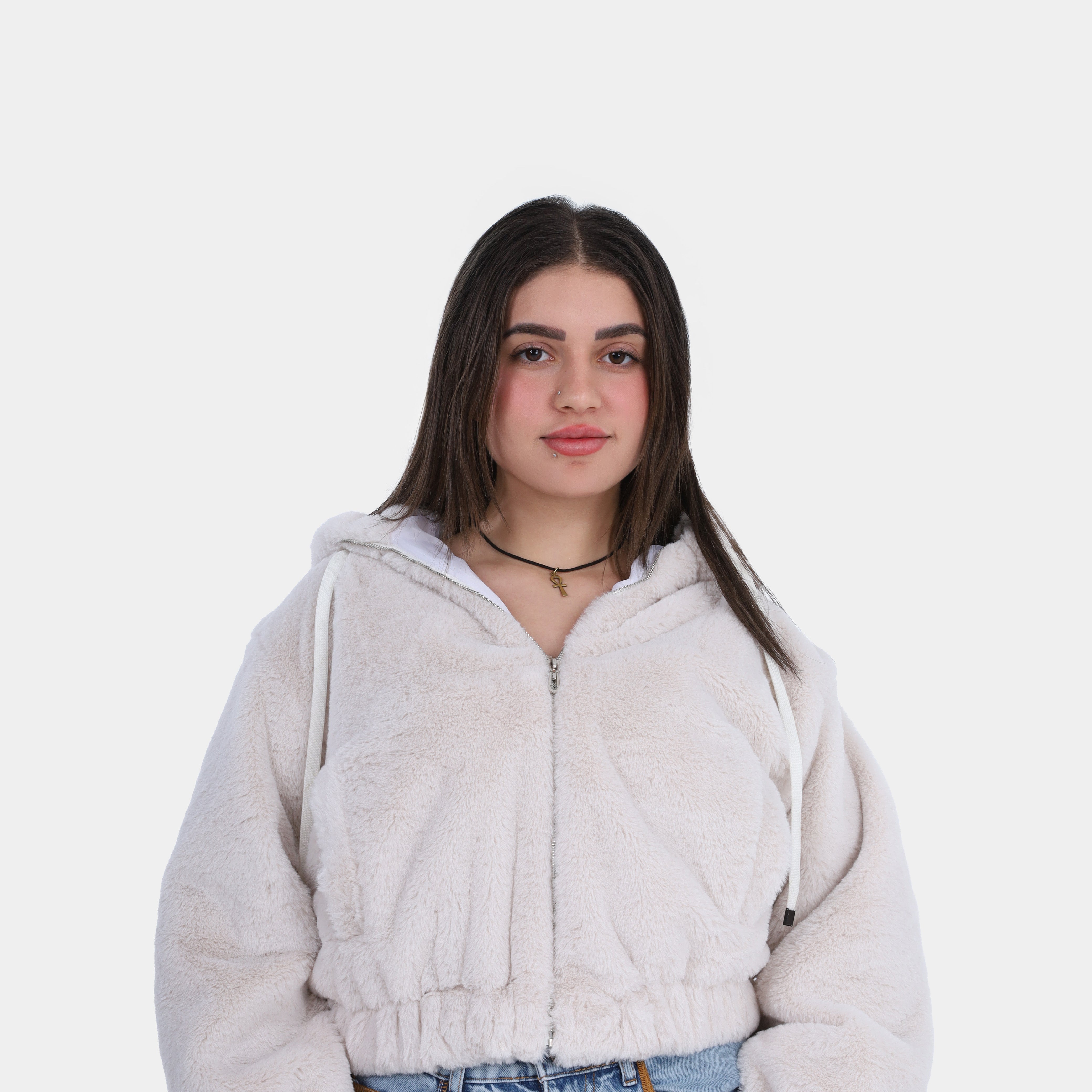 Faux Fur Cropped Hoodie w1698229