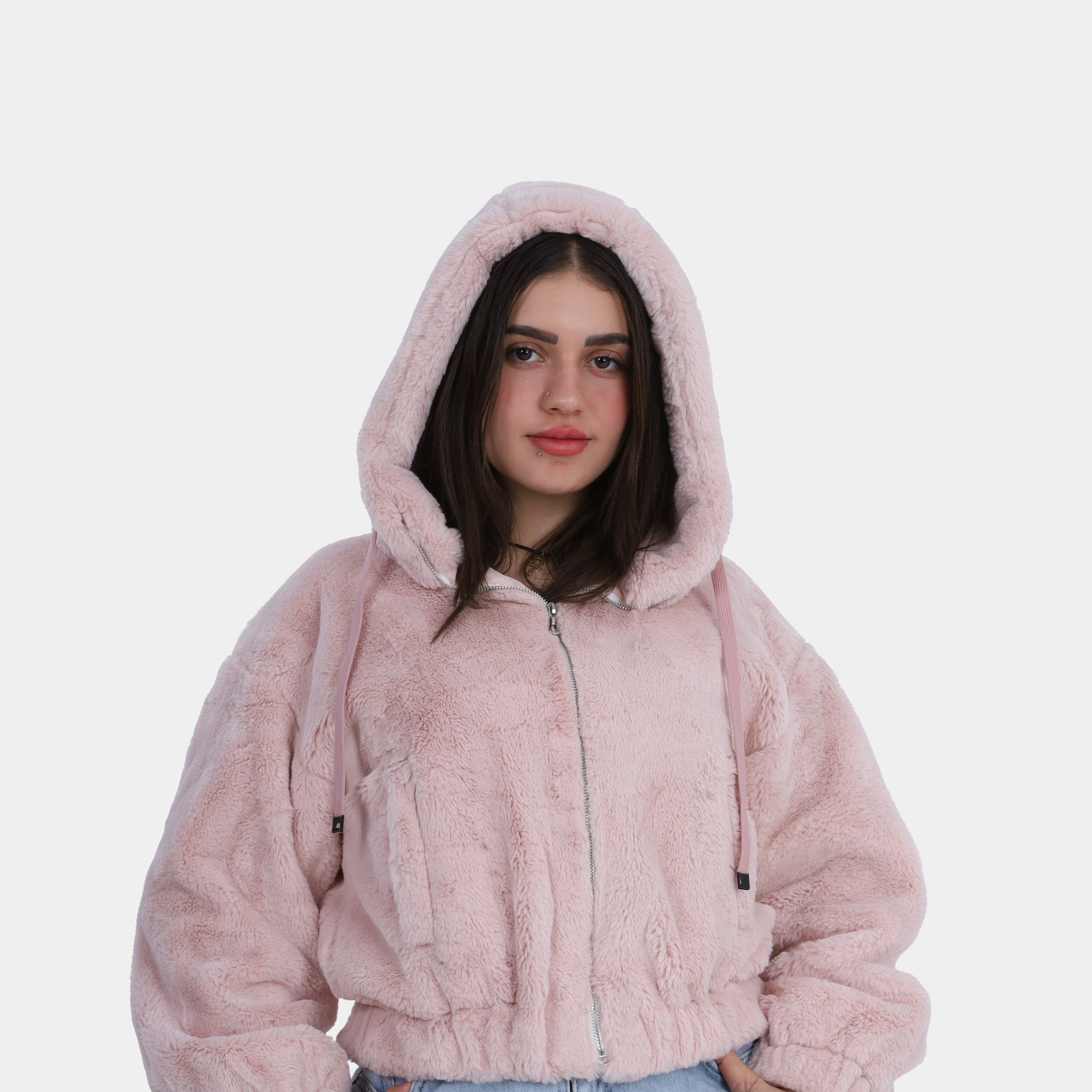 Faux Fur Cropped Hoodie w1698229