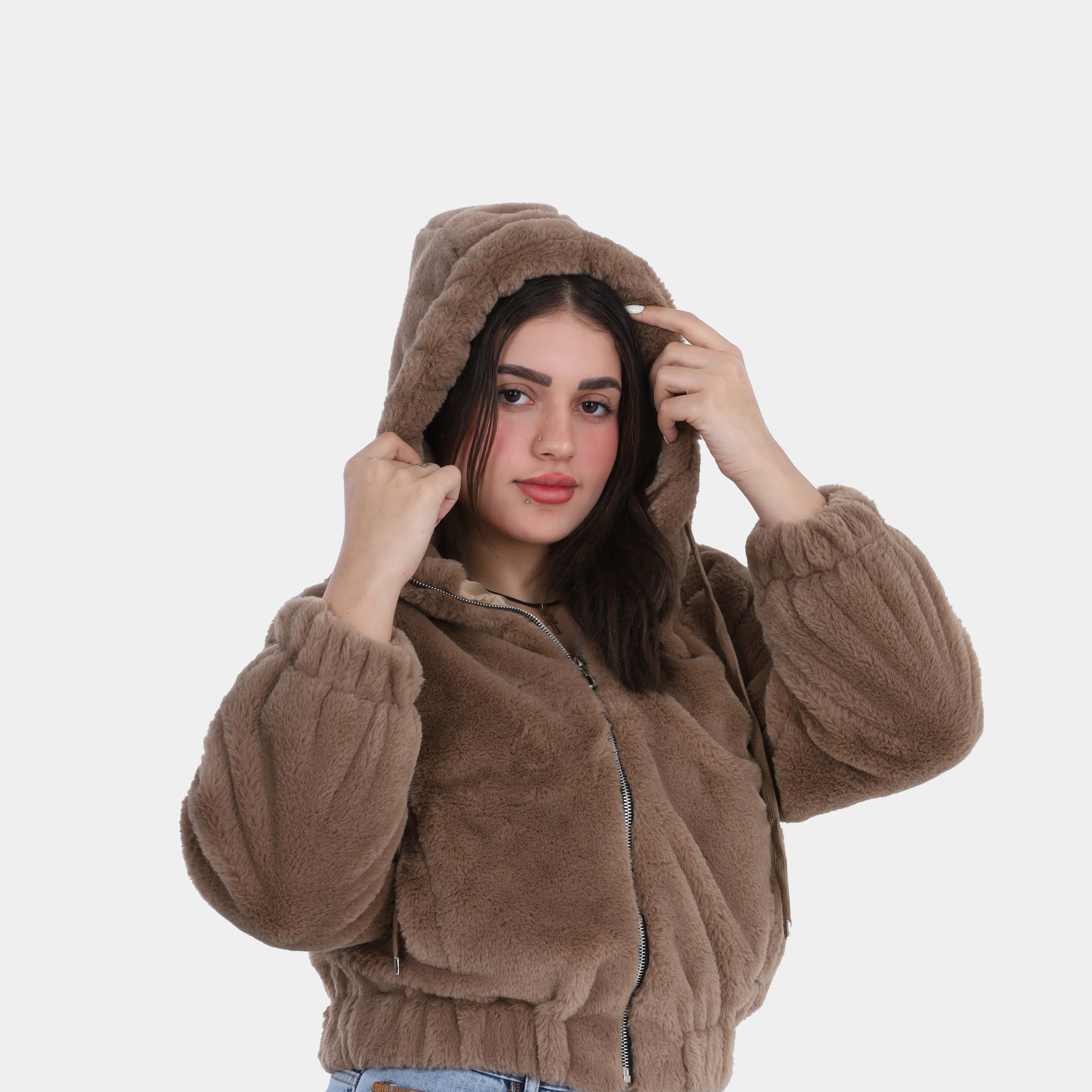 Faux Fur Cropped Hoodie w1698229