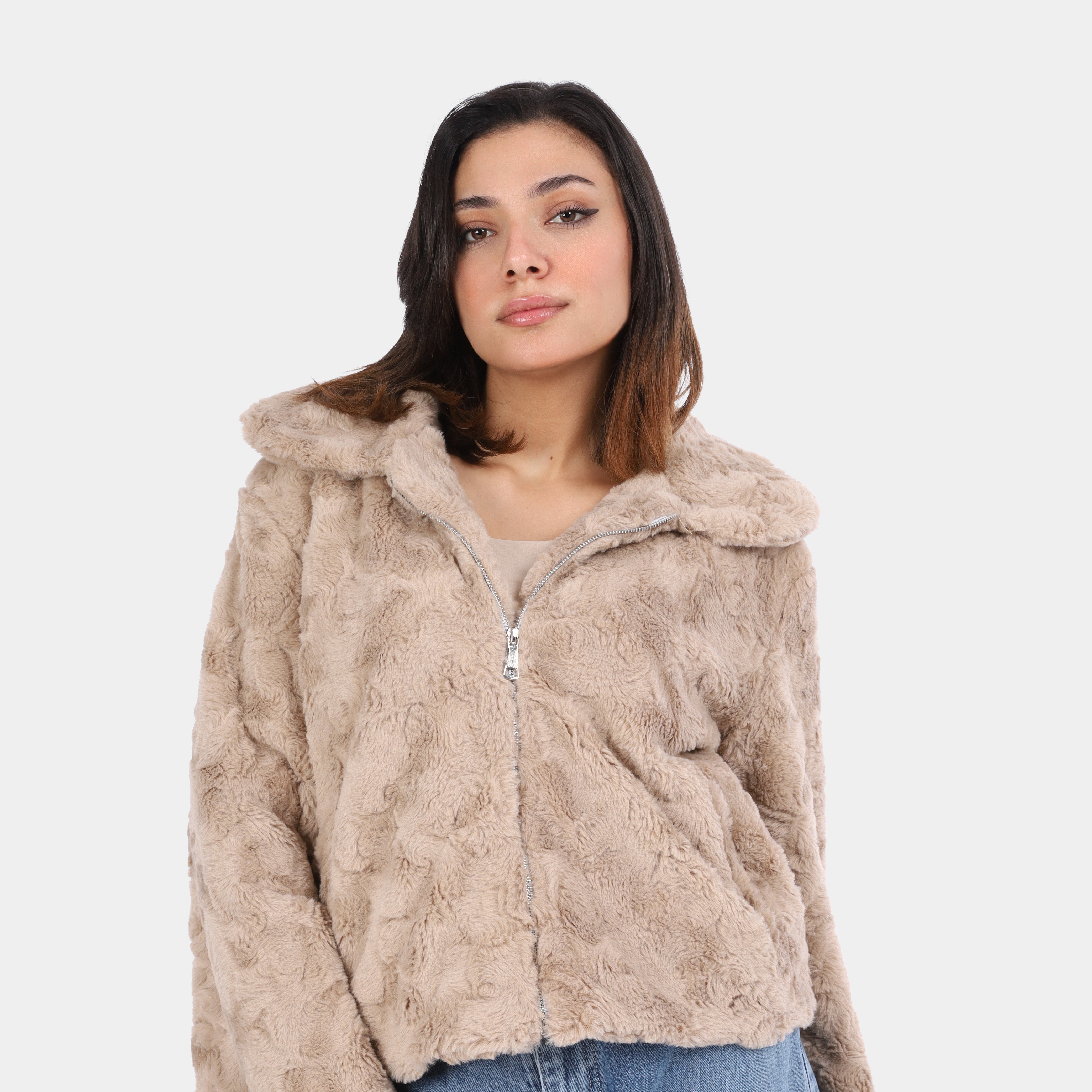 Faux Fur Jacket with zipper w17010057