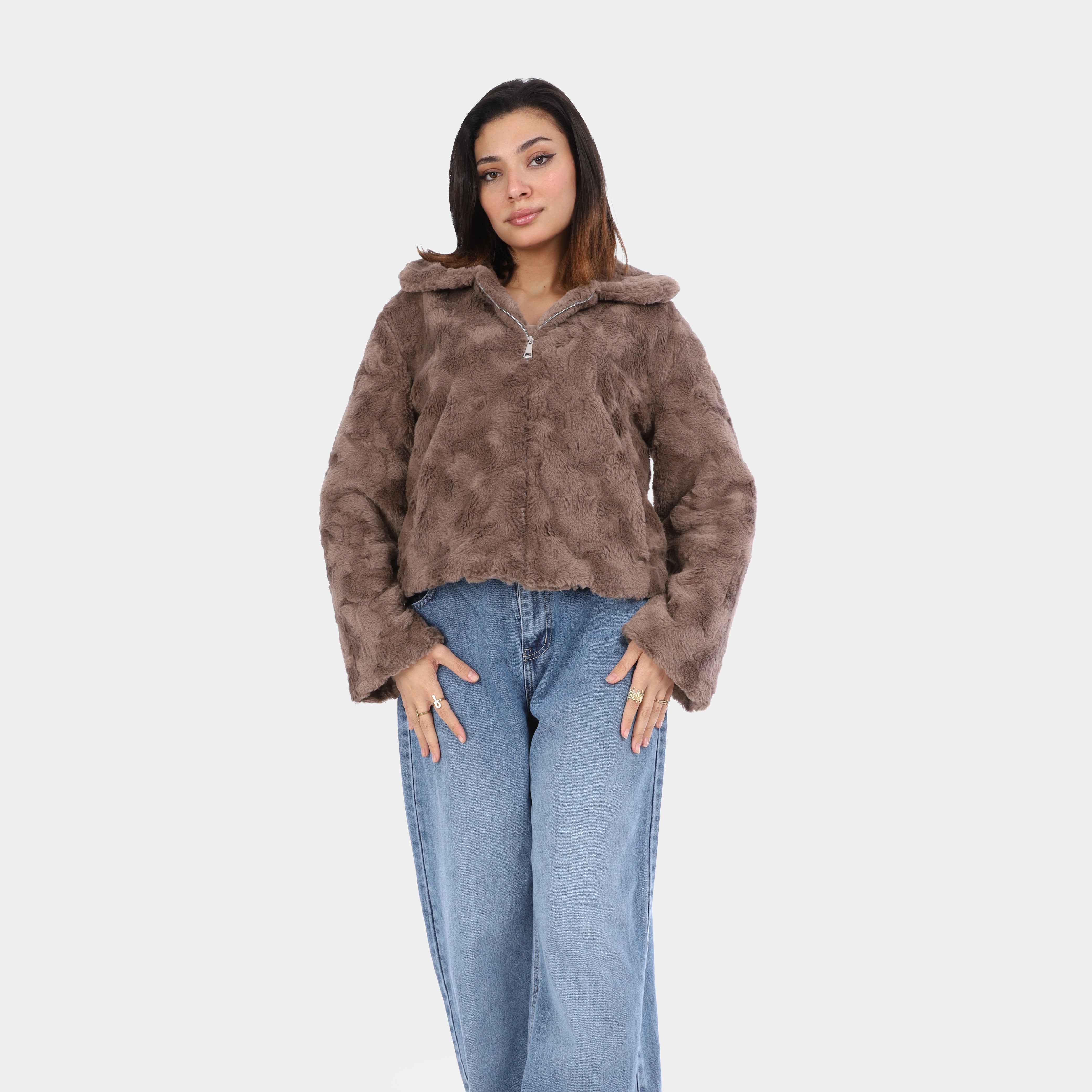 Faux Fur Jacket with zipper w17010057