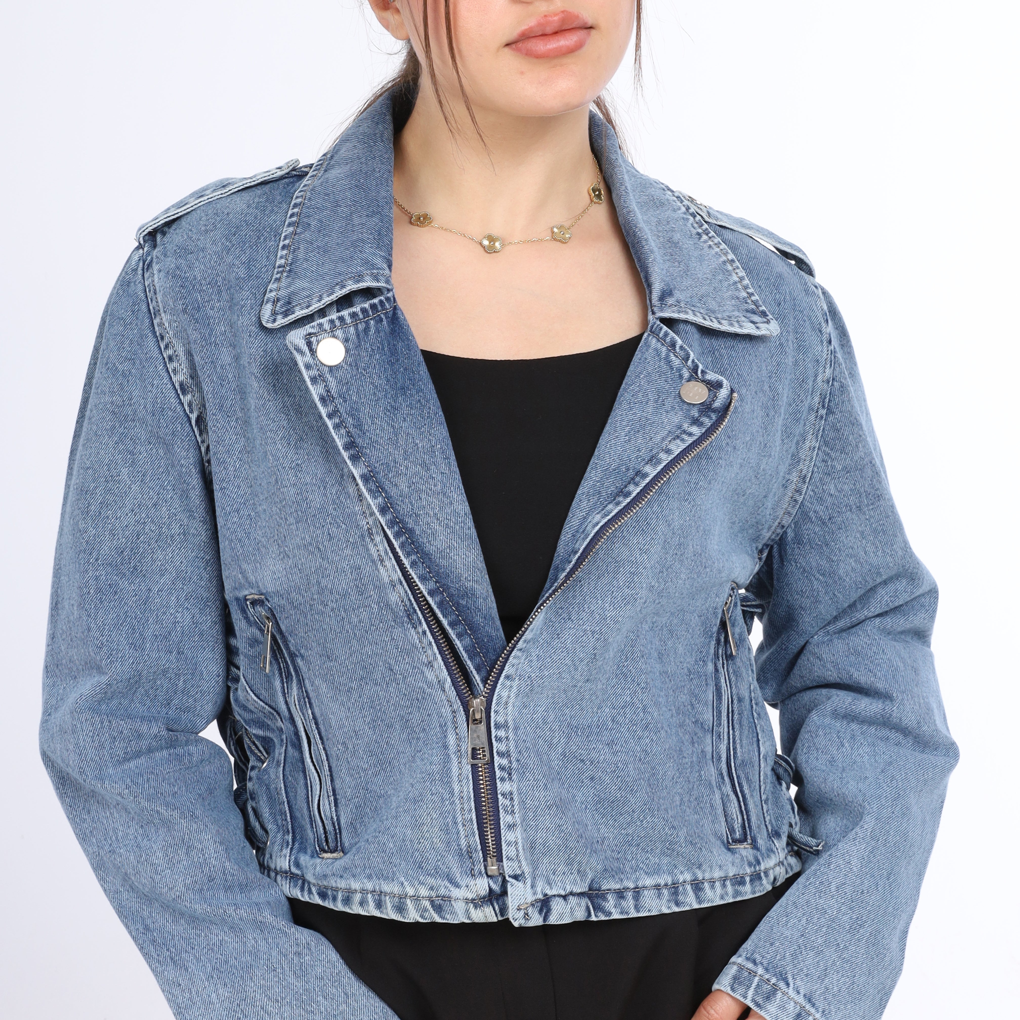 Cropped Blazer-Style Denim Jacket w17011447