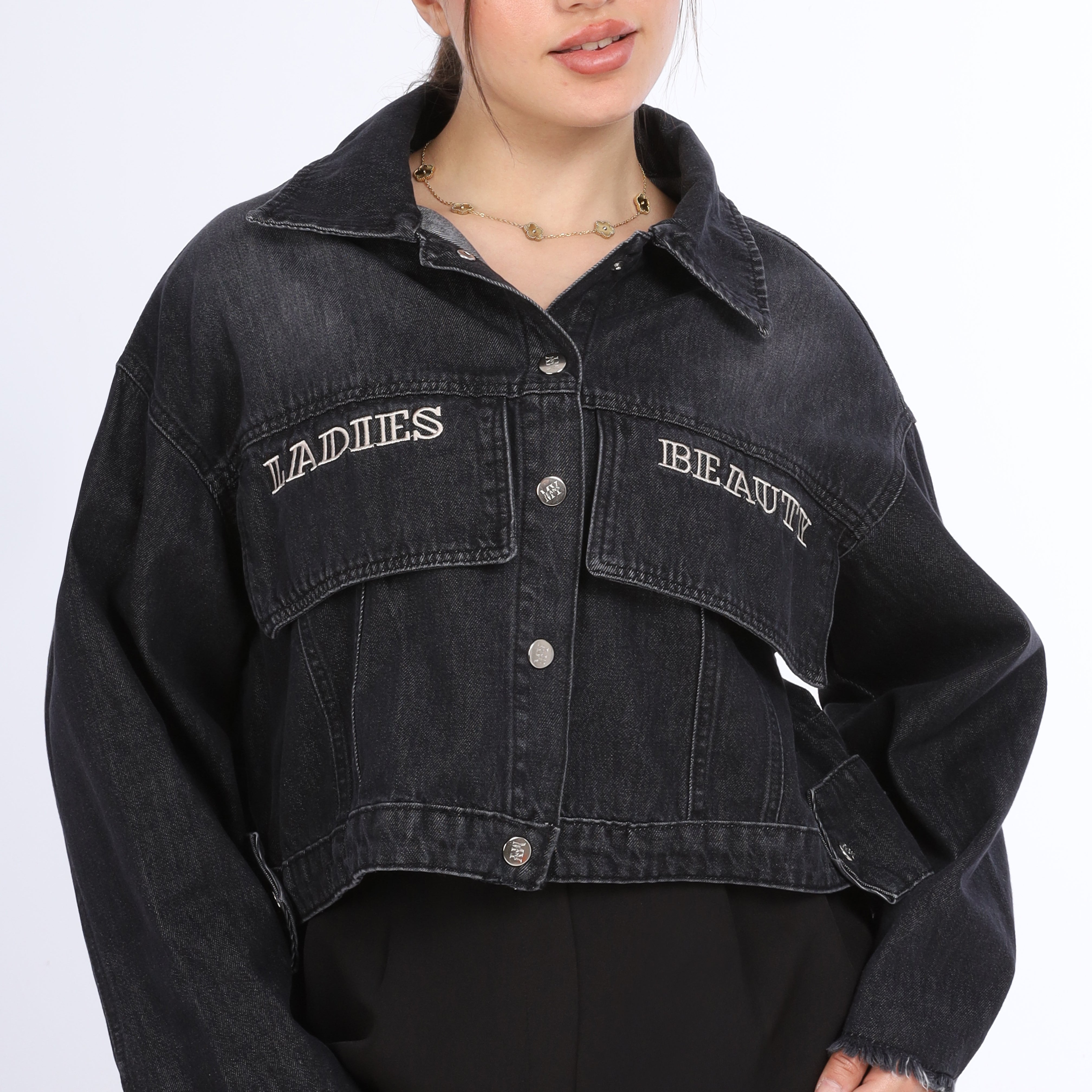 Oversized Cropped Denim Jacket w17011504