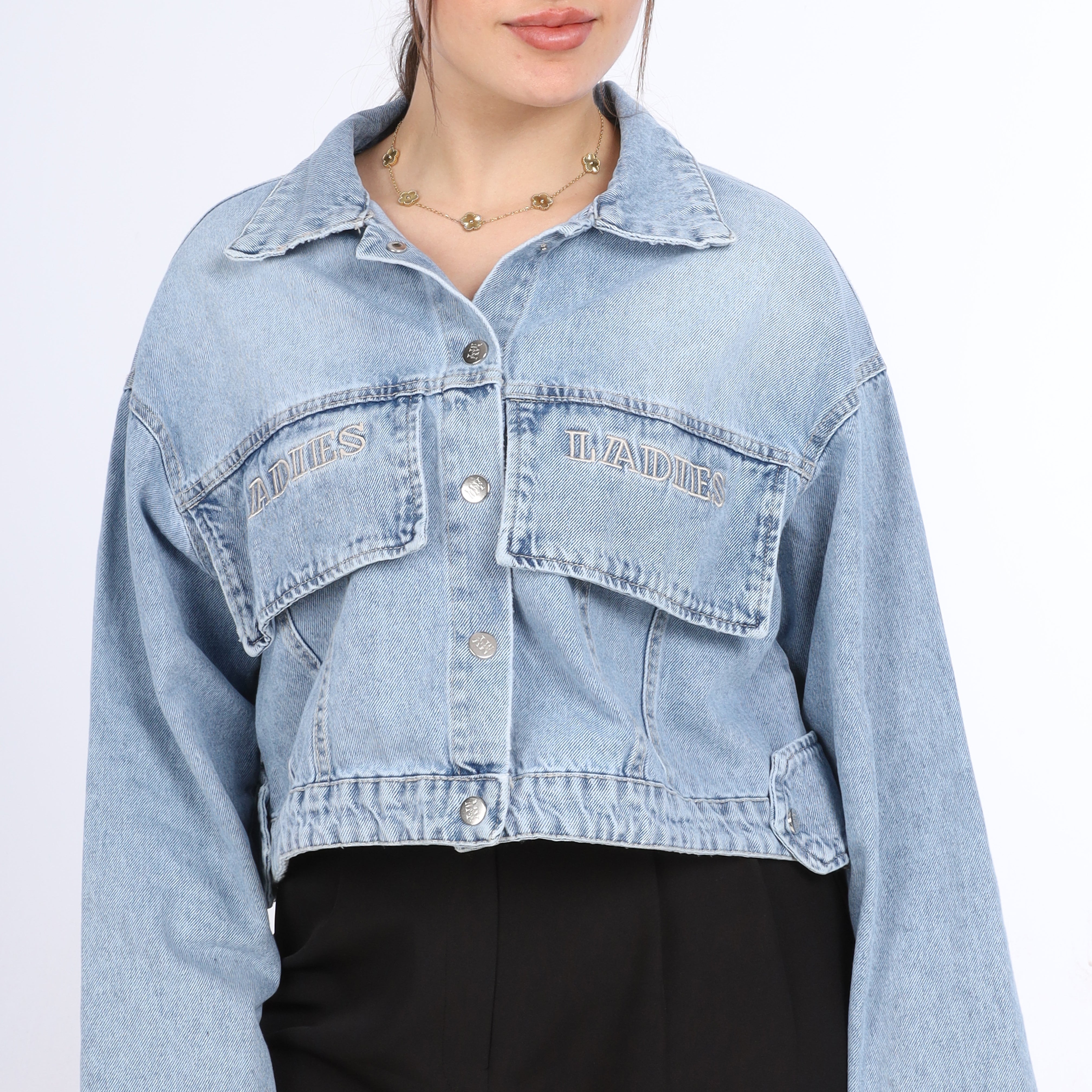 Oversized Cropped Denim Jacket w17011504