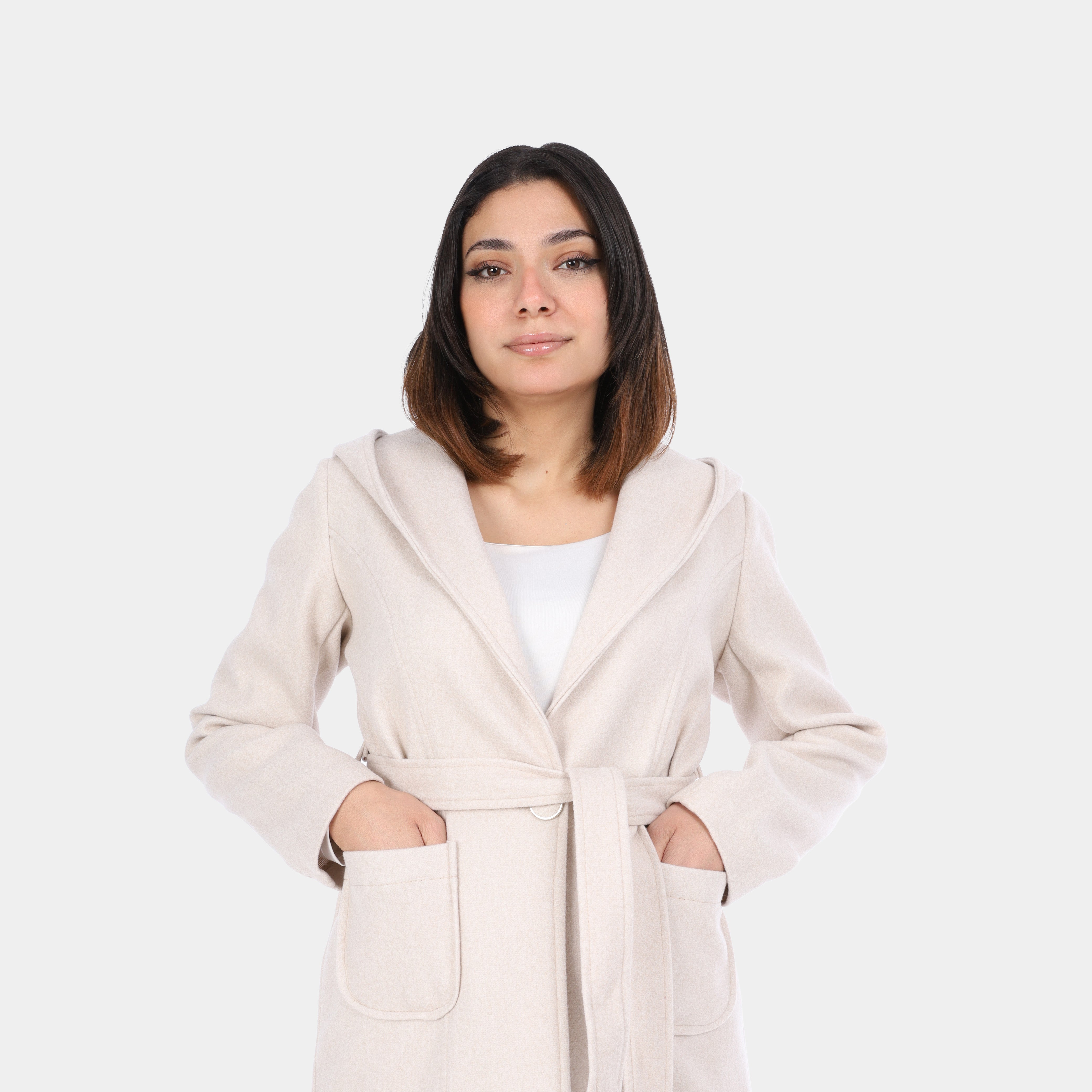 Wool Hooded Belted Jacket w17021010