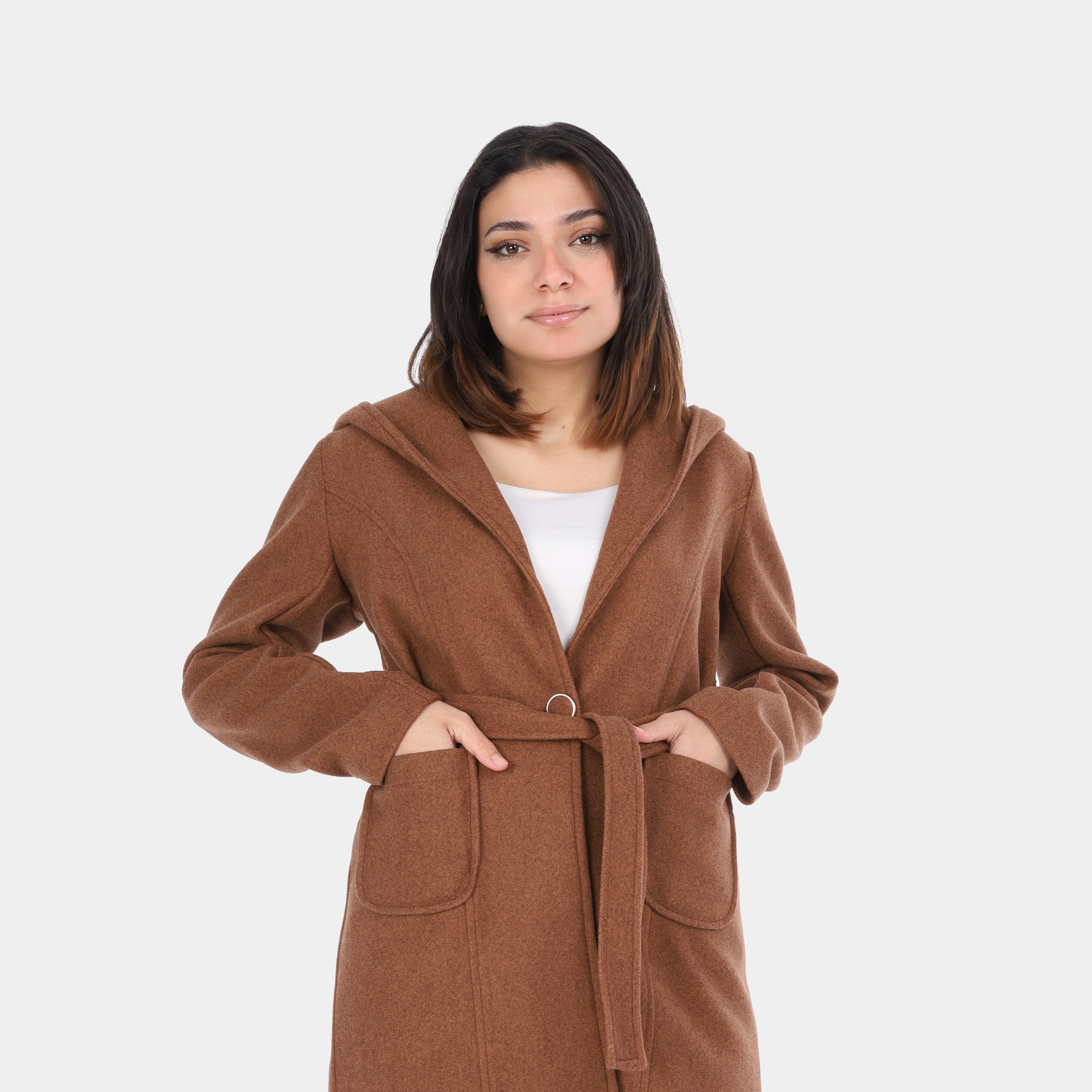 Wool Hooded Belted Jacket w17021010