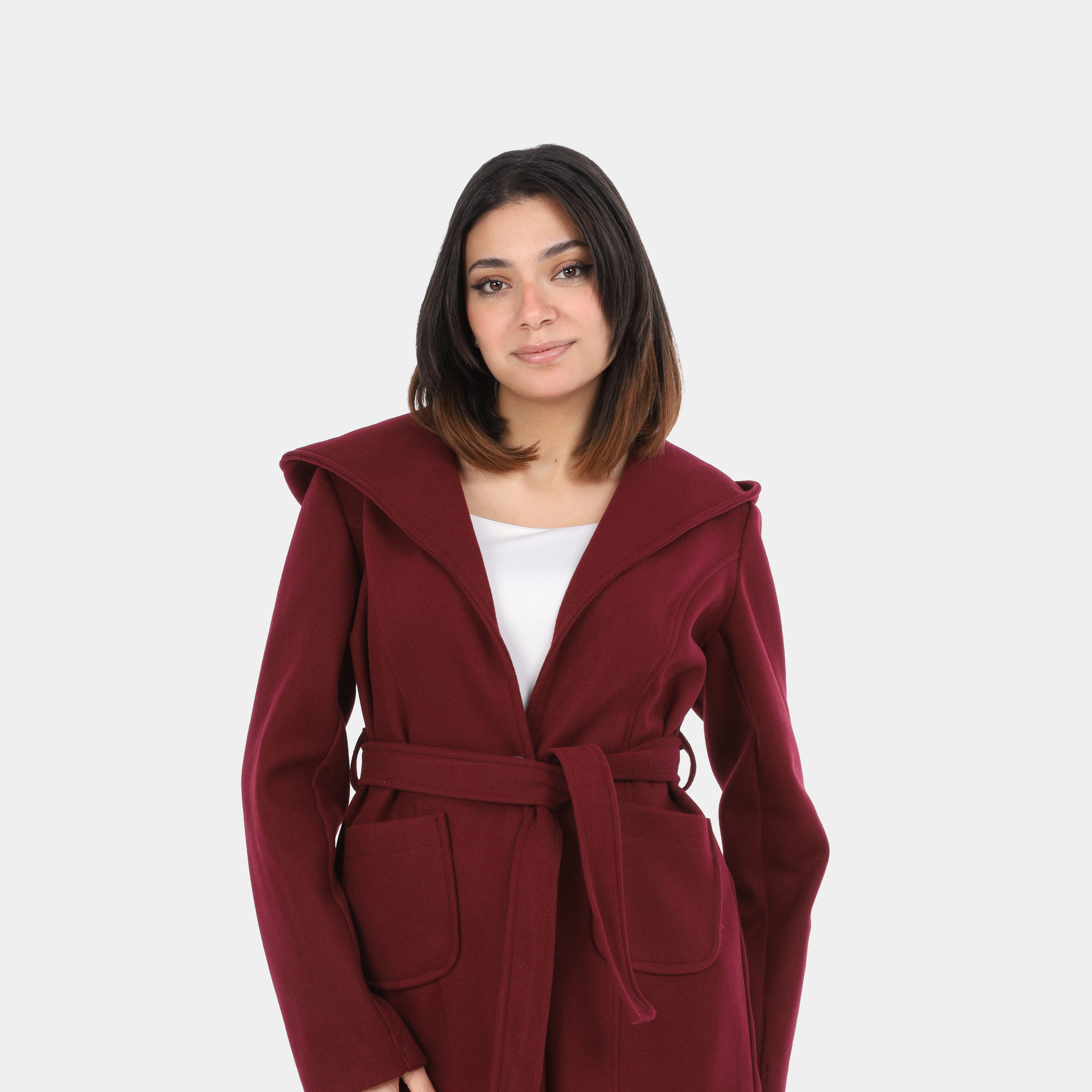 Wool Hooded Belted Jacket w17021010