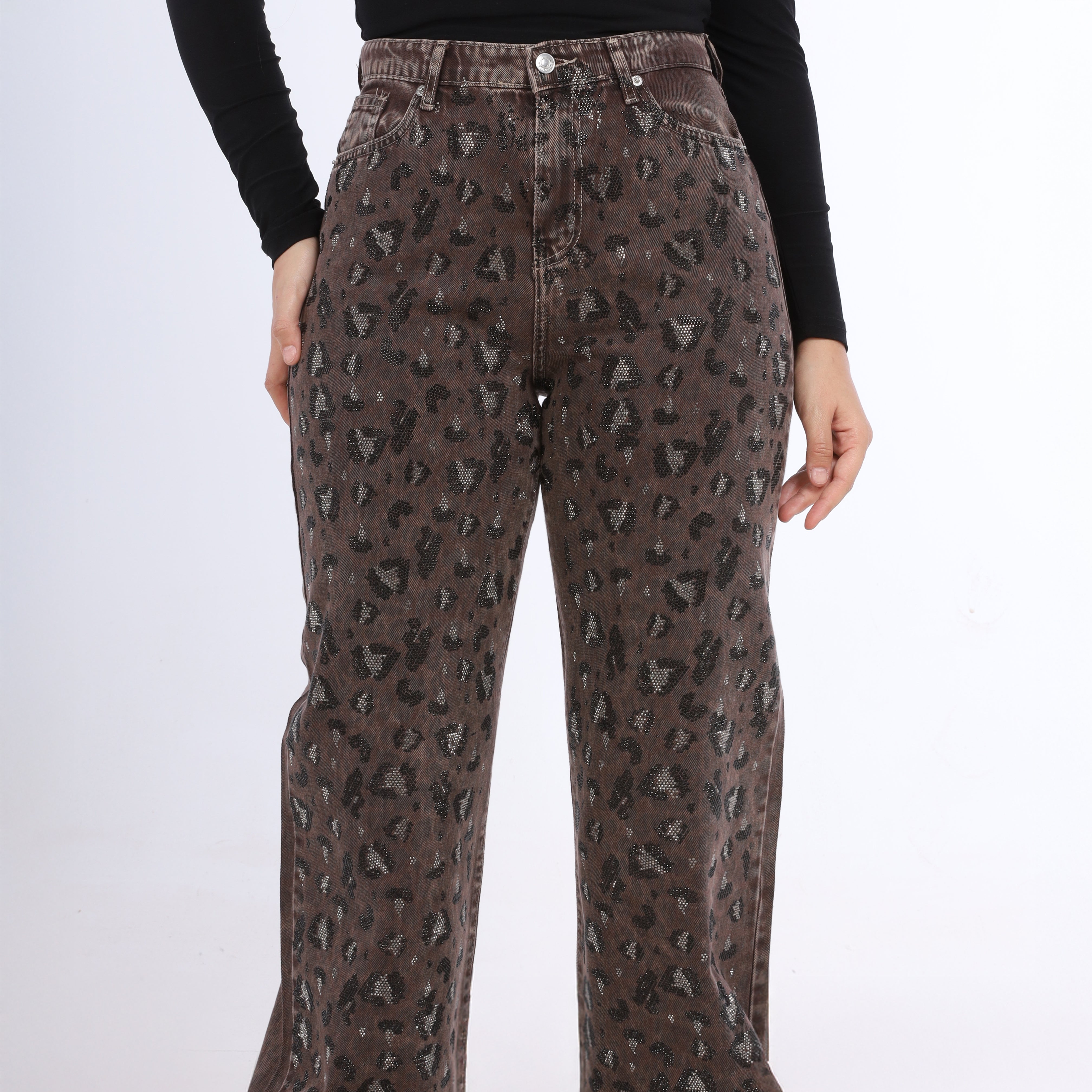 Leopard Wide-Leg Jeans w1705074