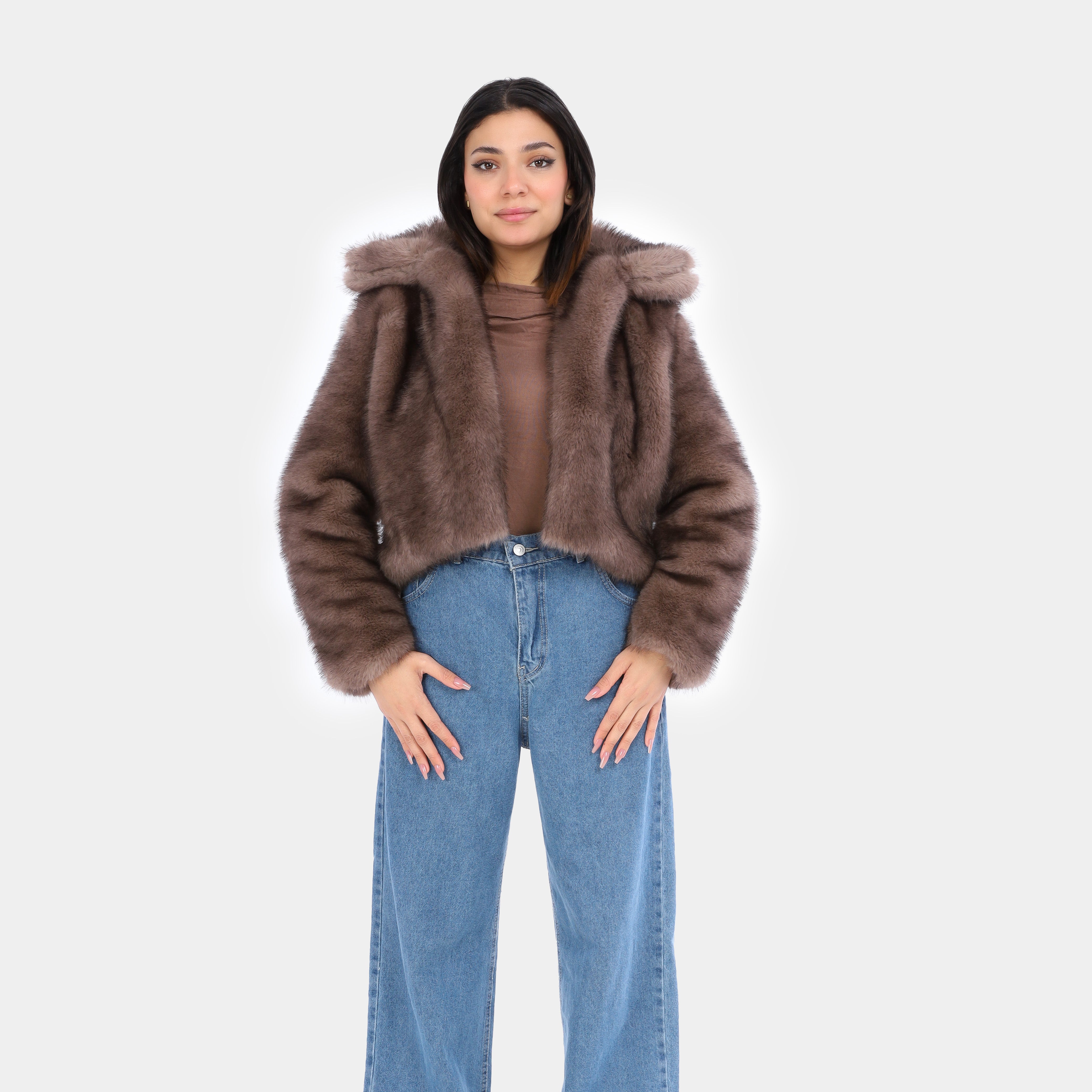 Cropped Oversized Faux Fur Jacket w17201095