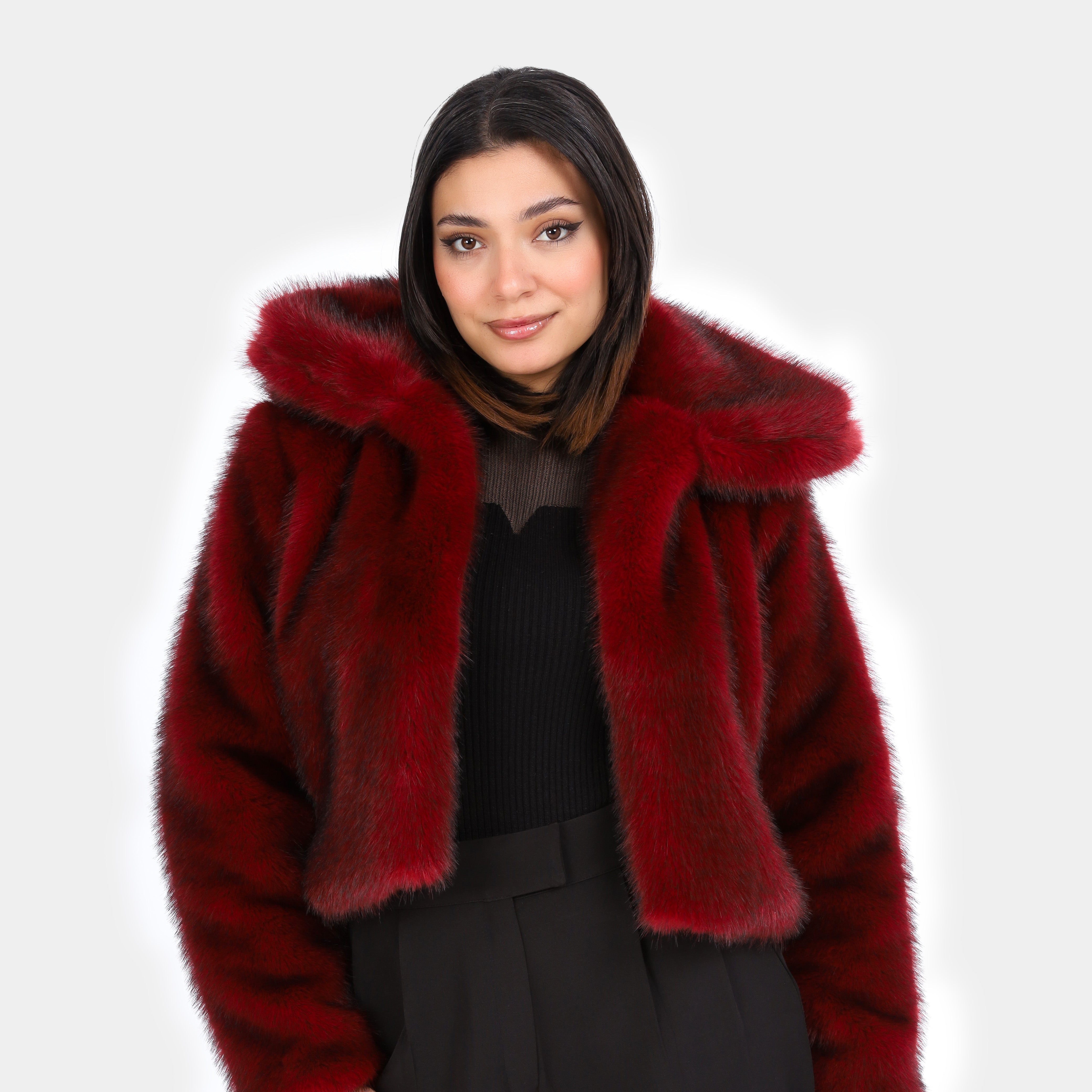 Cropped Oversized Faux Fur Jacket w17201095