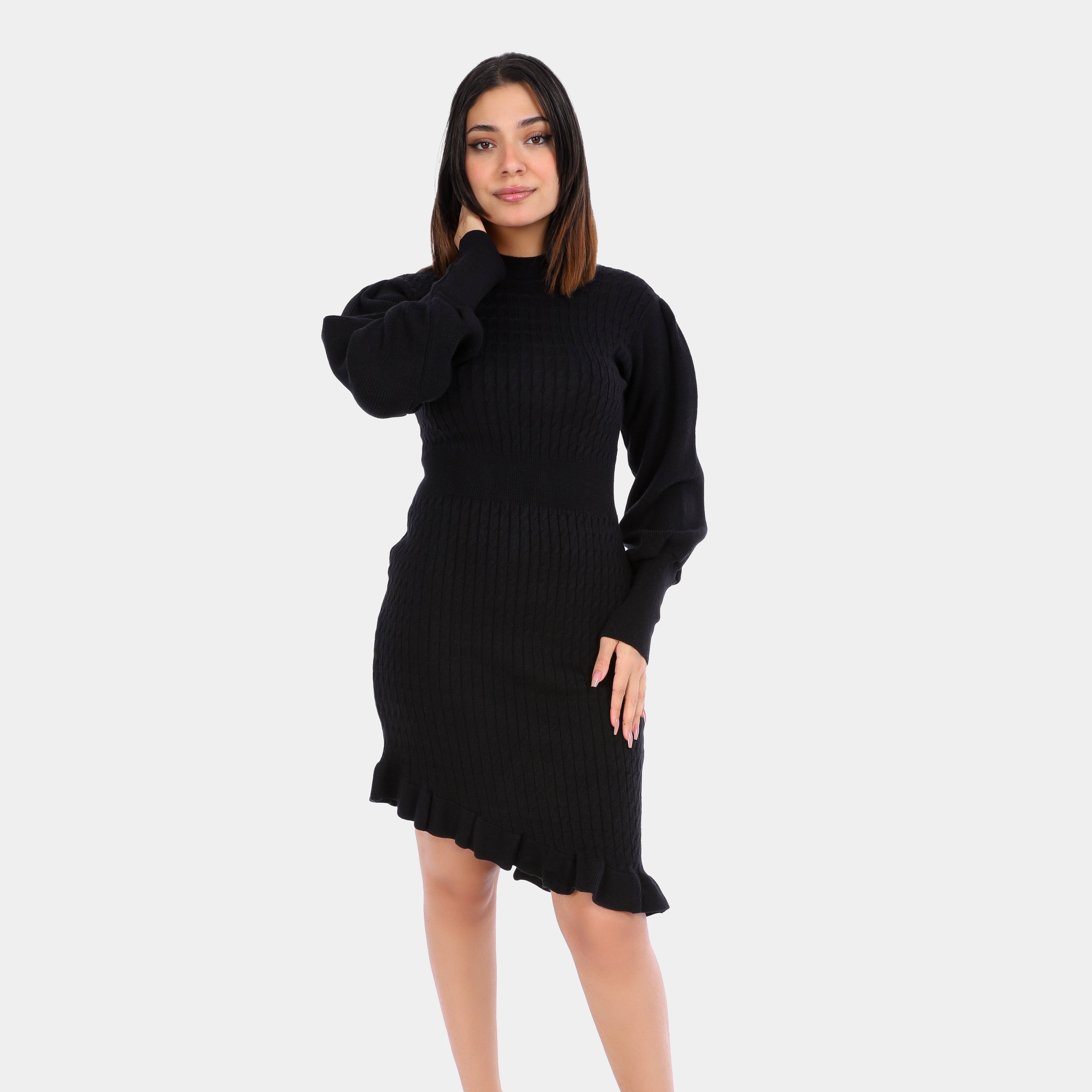 Asymmetrical Ribbed Knit Mini Dress w1720486