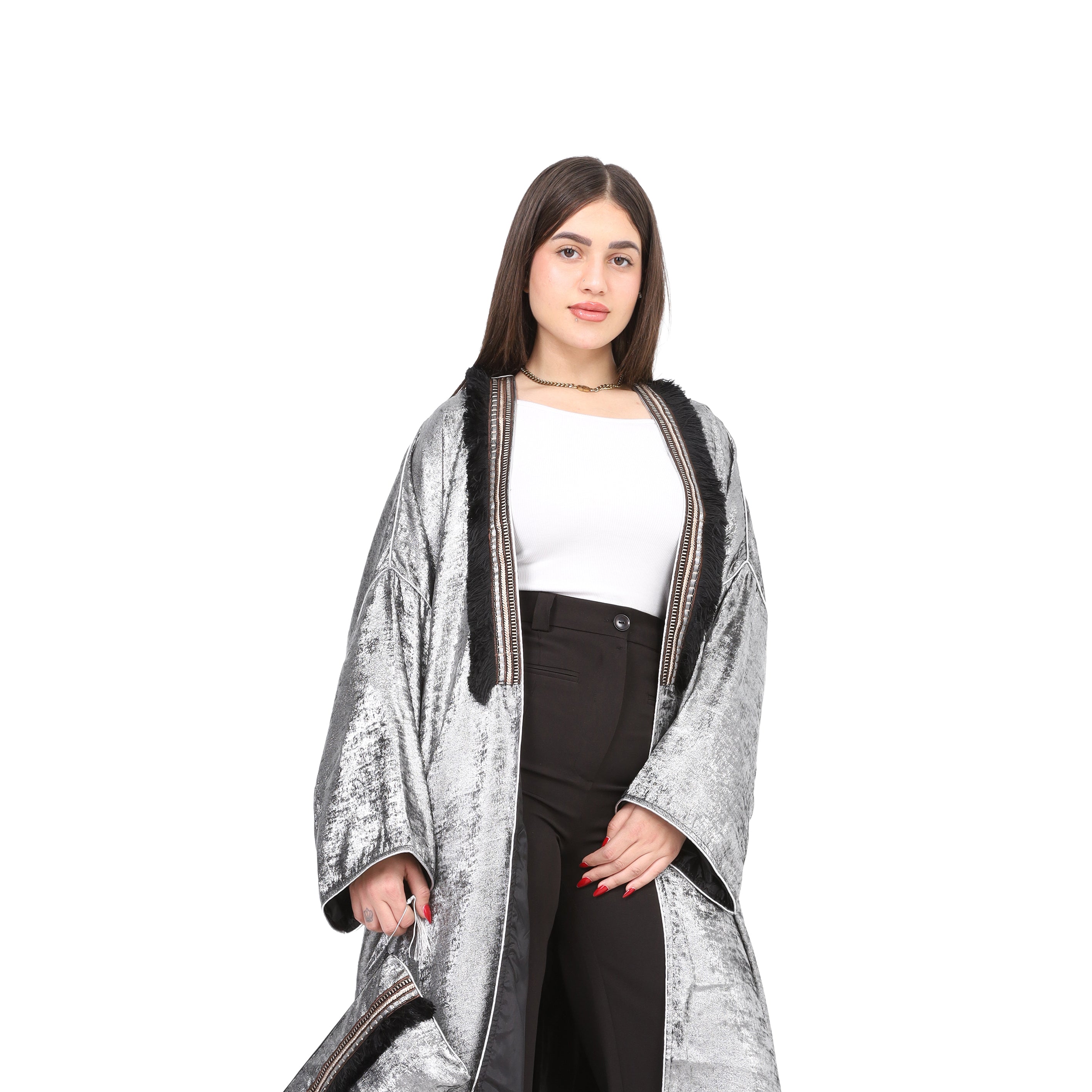 Open Kimono with Fringe Trim w17206009