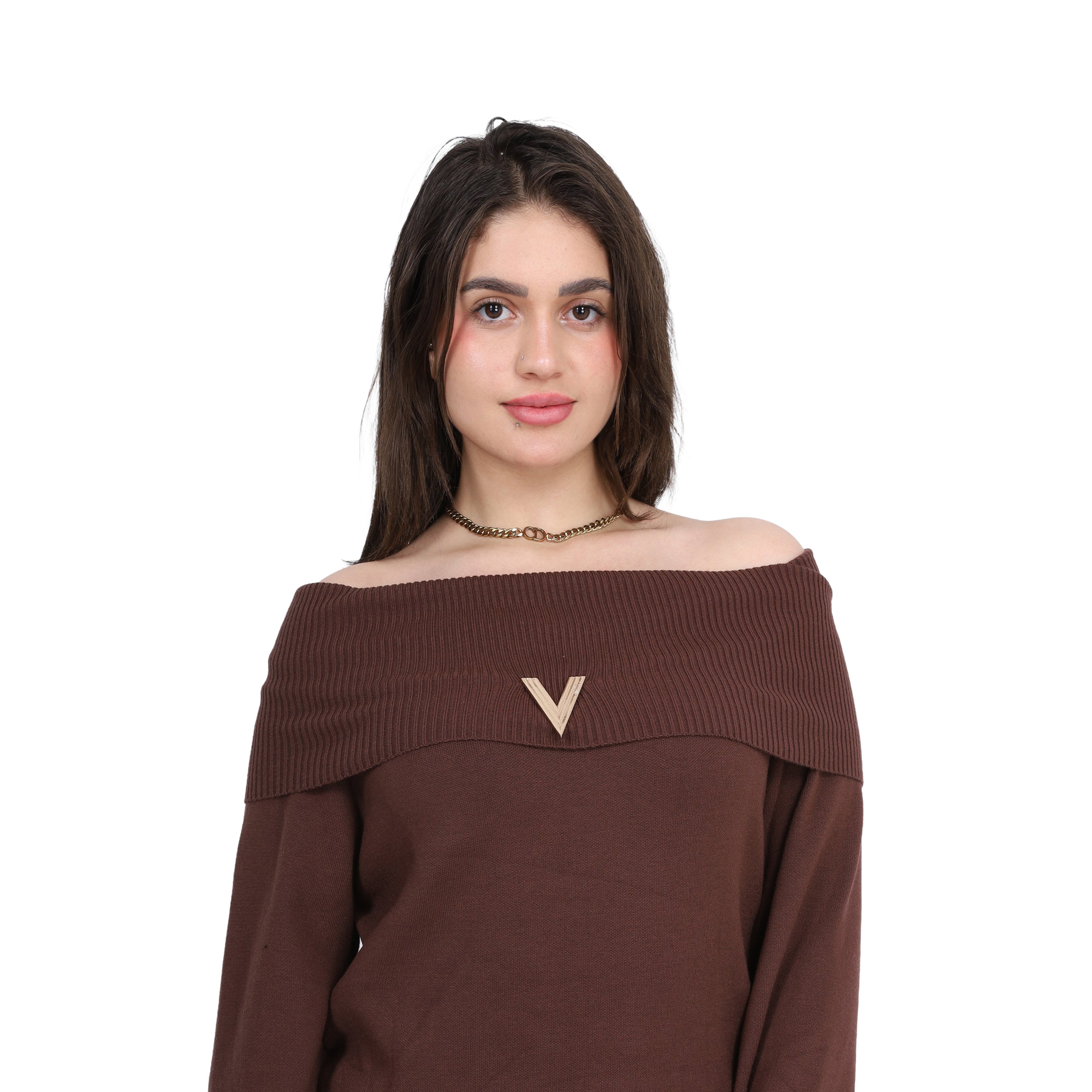 Off-Shoulder Knitted Pullover w17504020