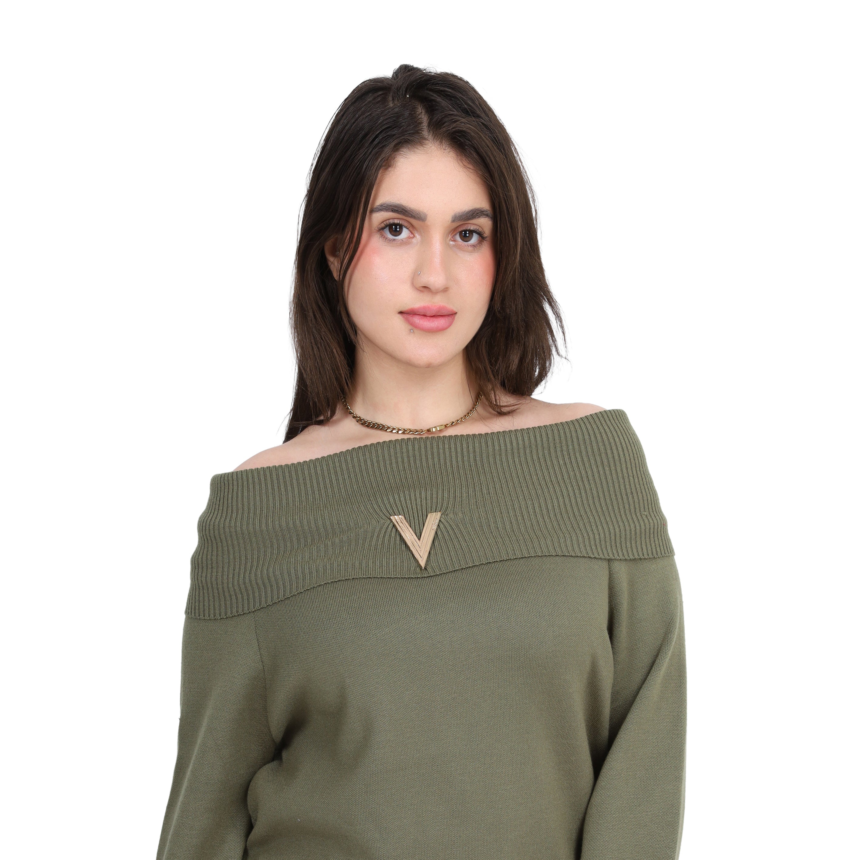 Off-Shoulder Knitted Pullover w17504020
