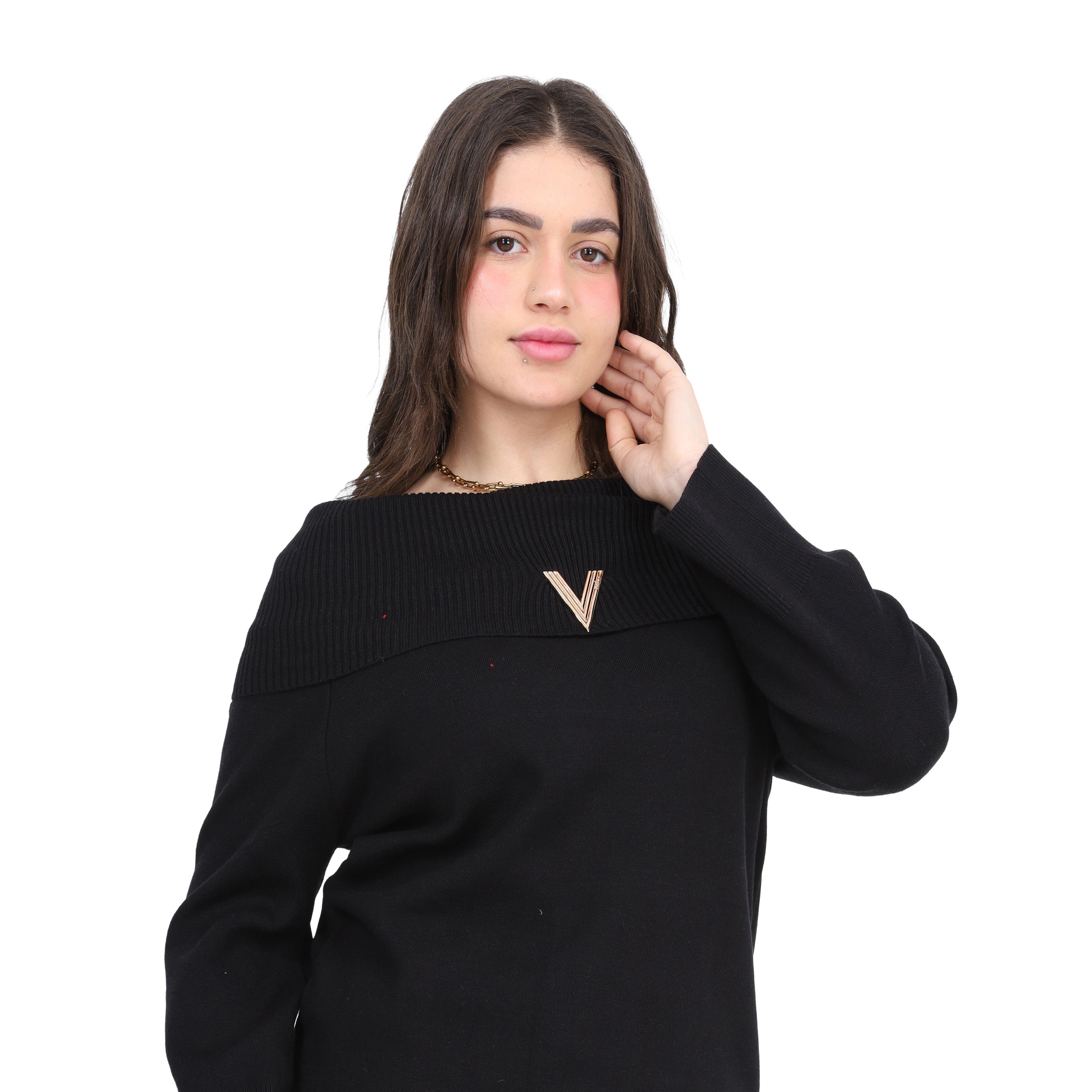 Off-Shoulder Knitted Pullover w17504020