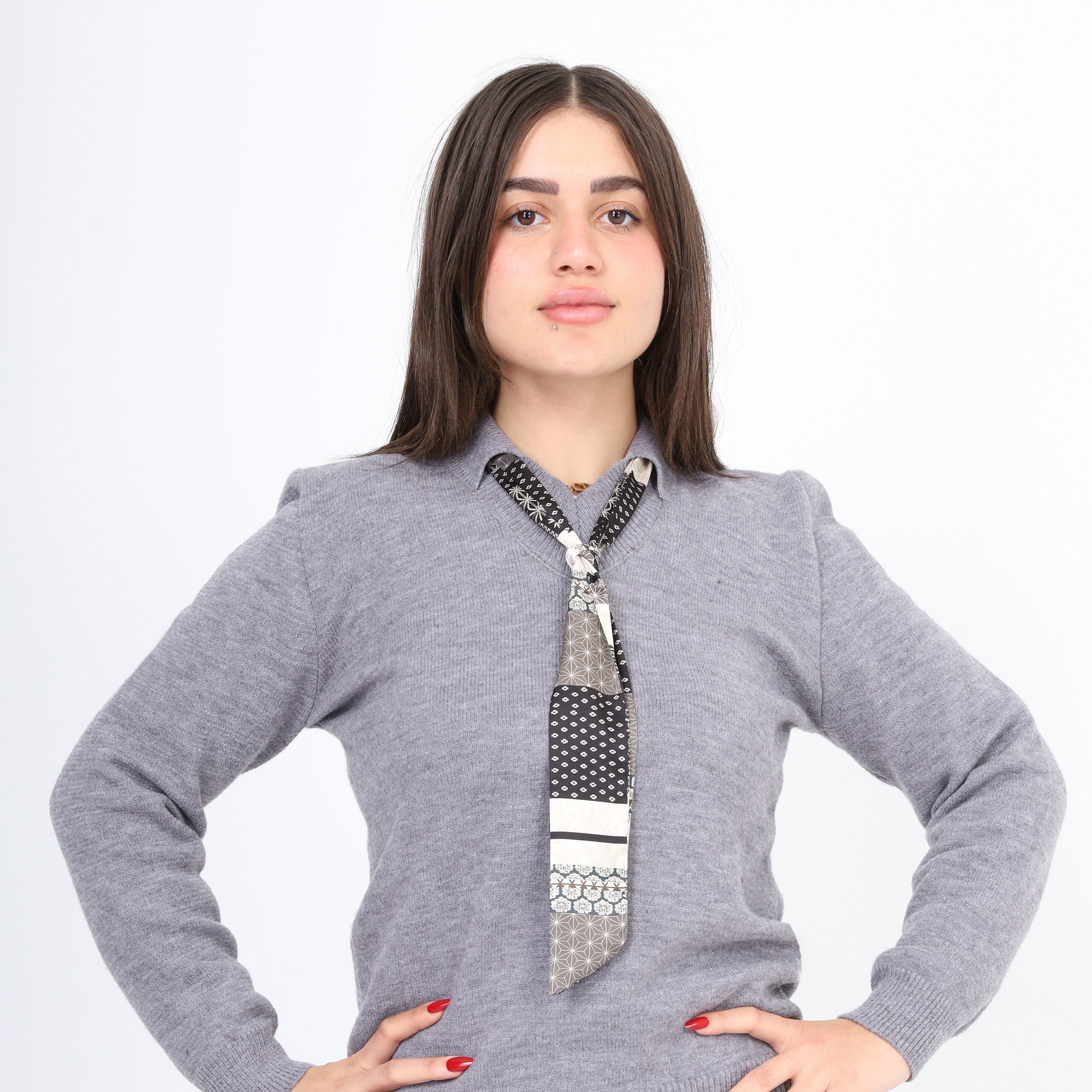 Knit Sweater with Patterned Tie Detail w17504023