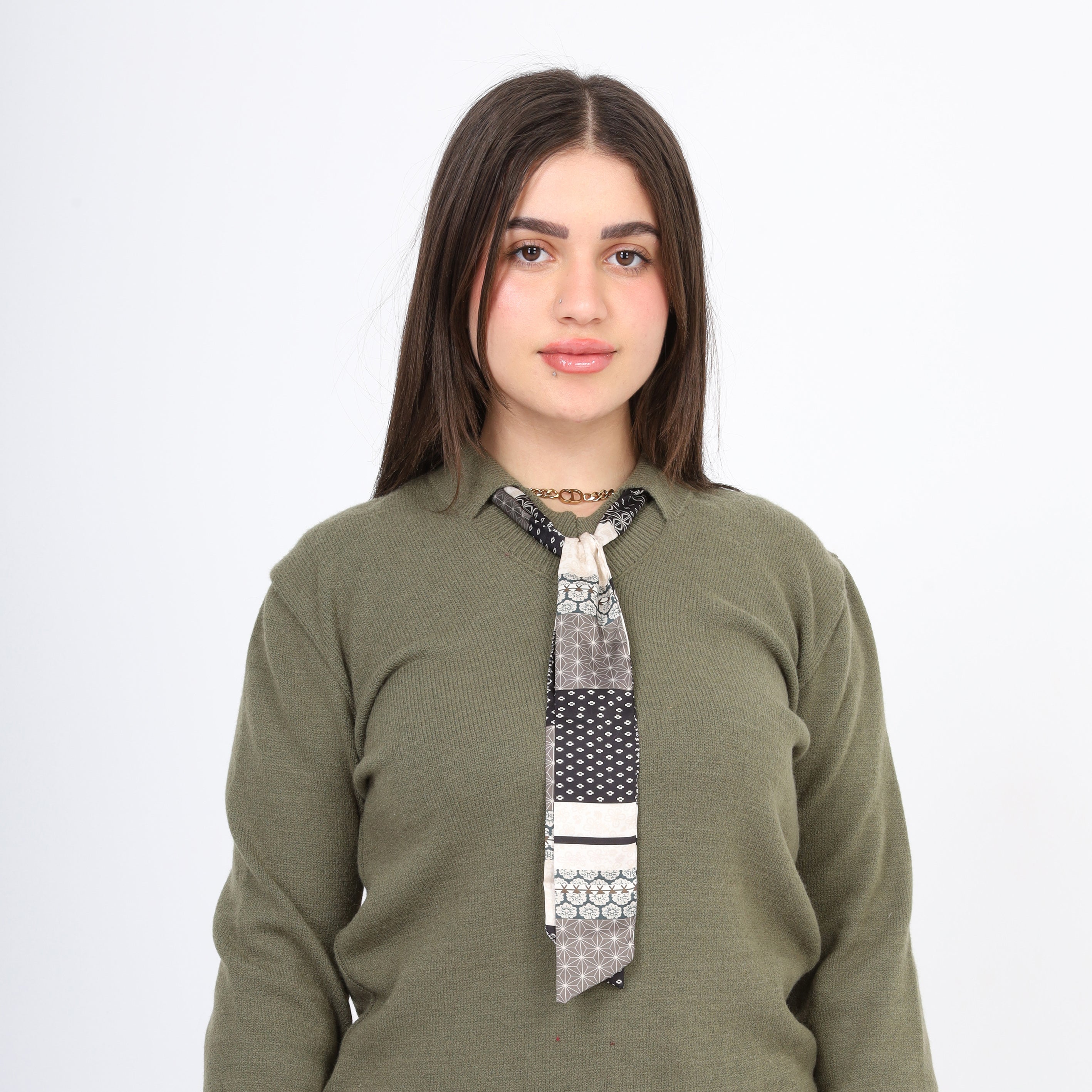Knit Sweater with Patterned Tie Detail w17504023