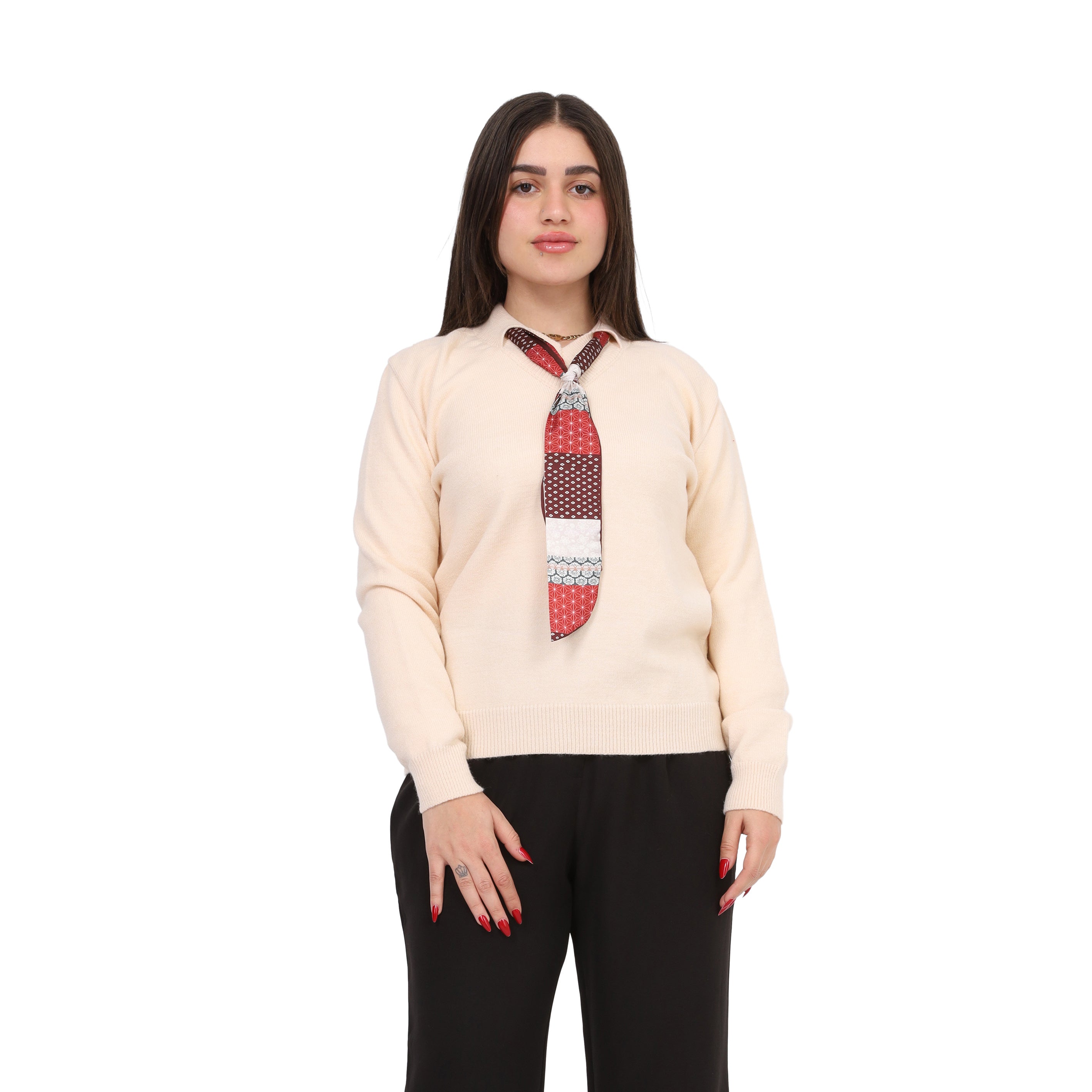 Knit Sweater with Patterned Tie Detail w17504023