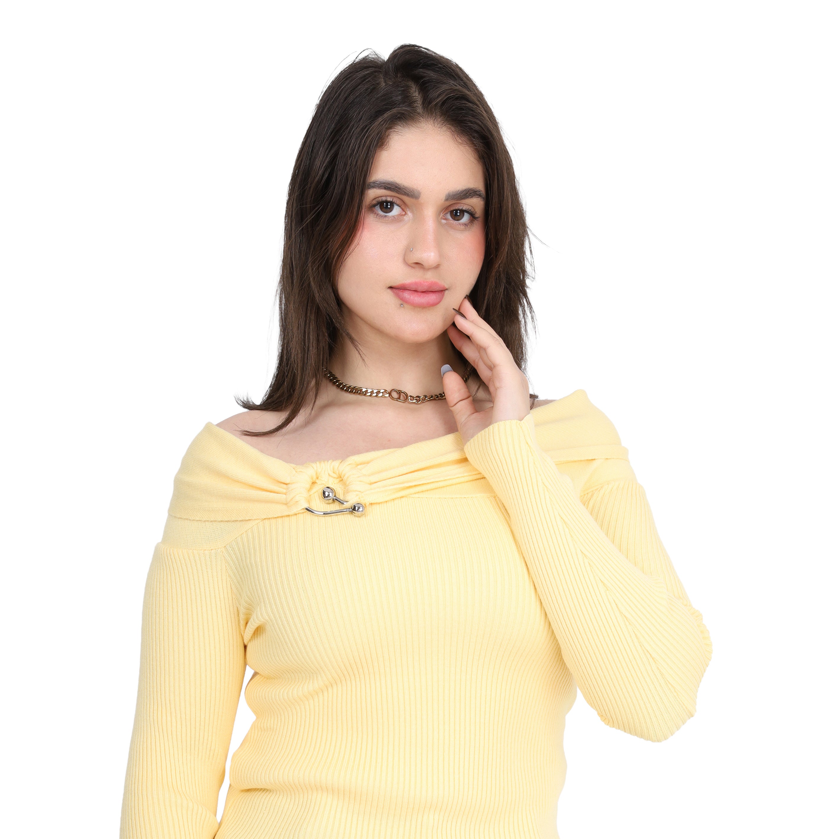 Off-Shoulder Knitted Sweater w17504029