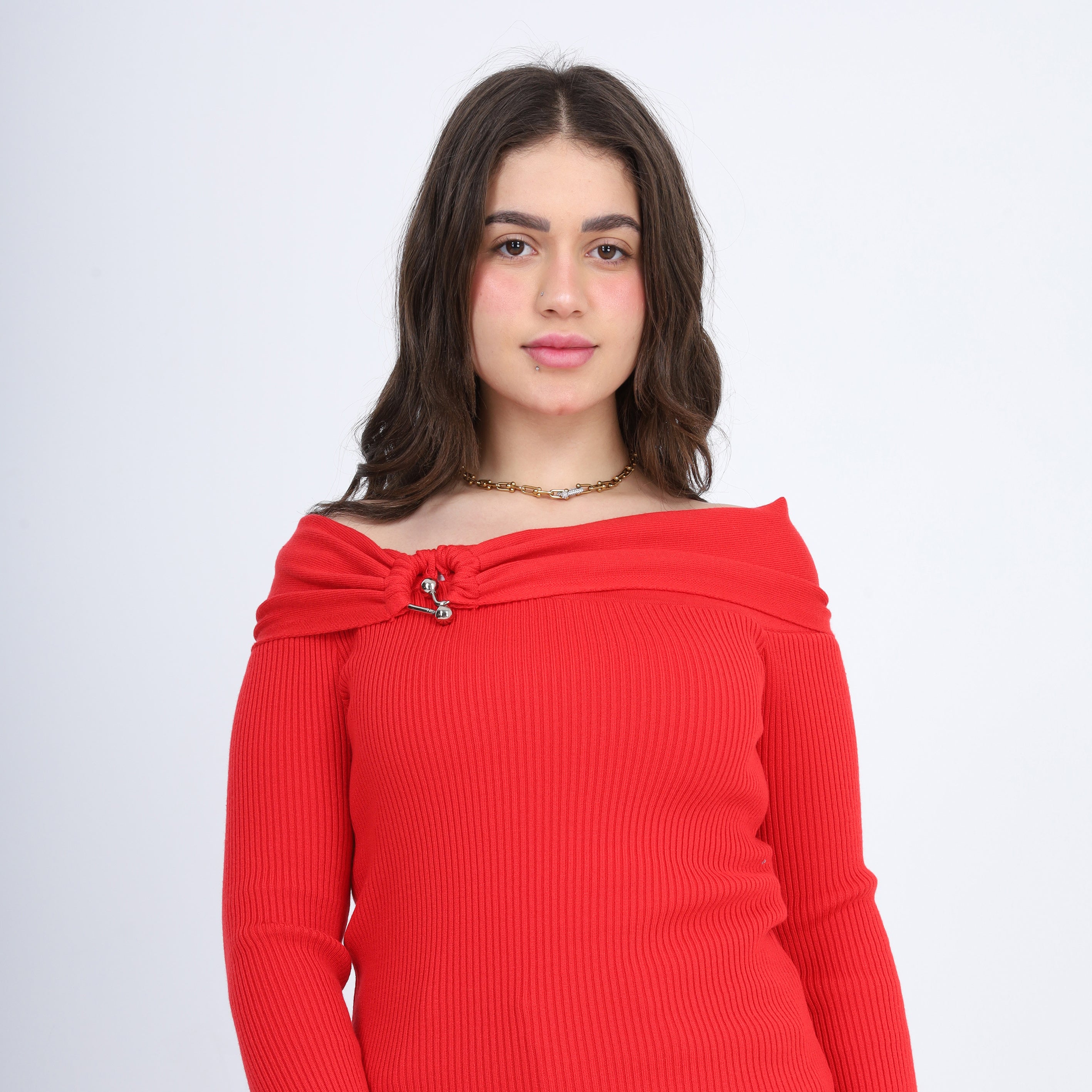 Off-Shoulder Knitted Sweater w17504029