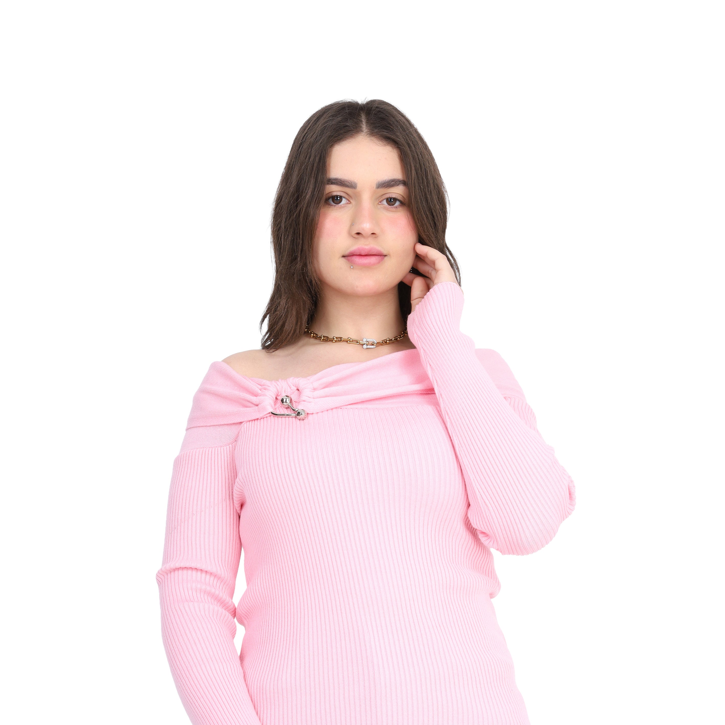 Off-Shoulder Knitted Sweater w17504029