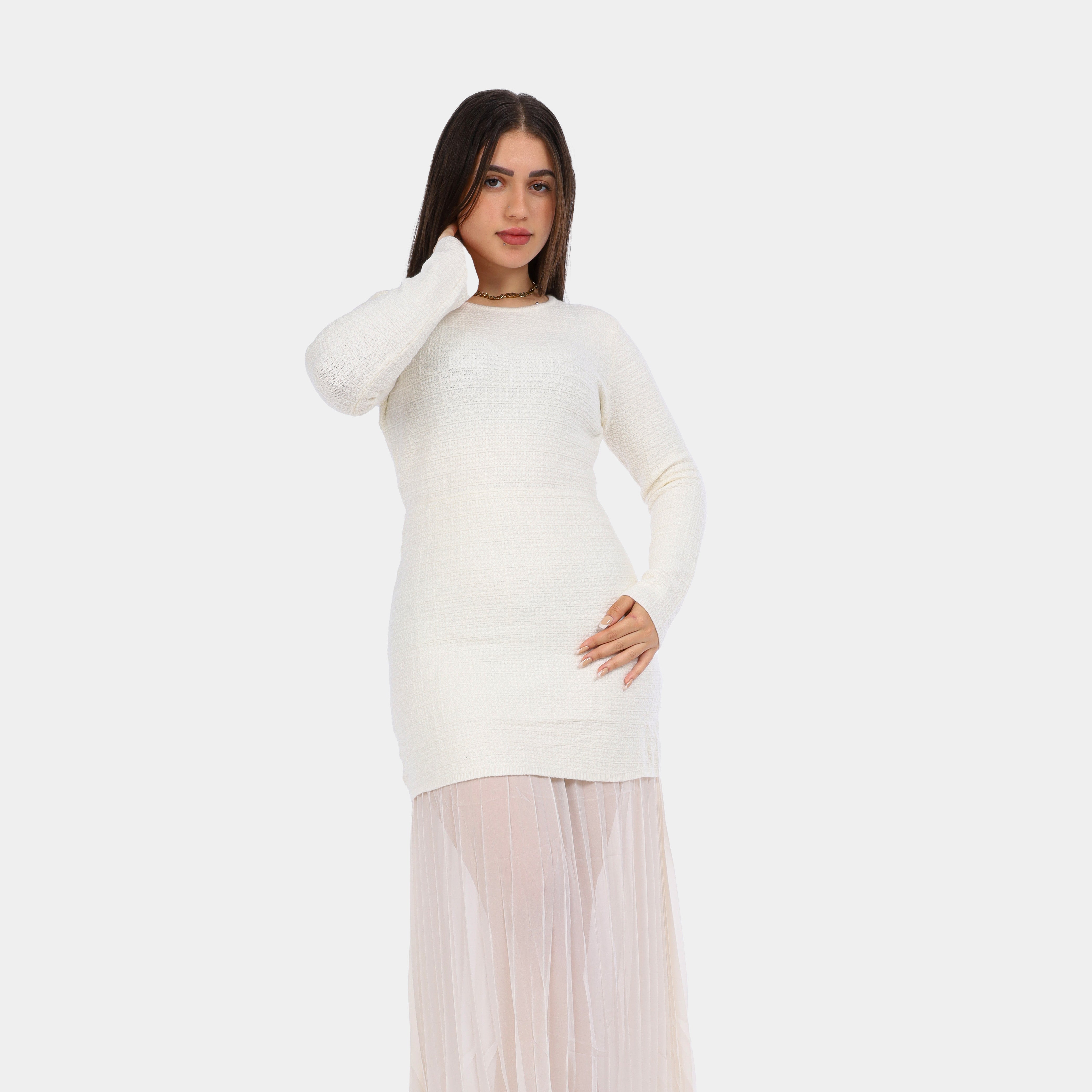 Layered Knit Dress with Sheer Pleated w17545506
