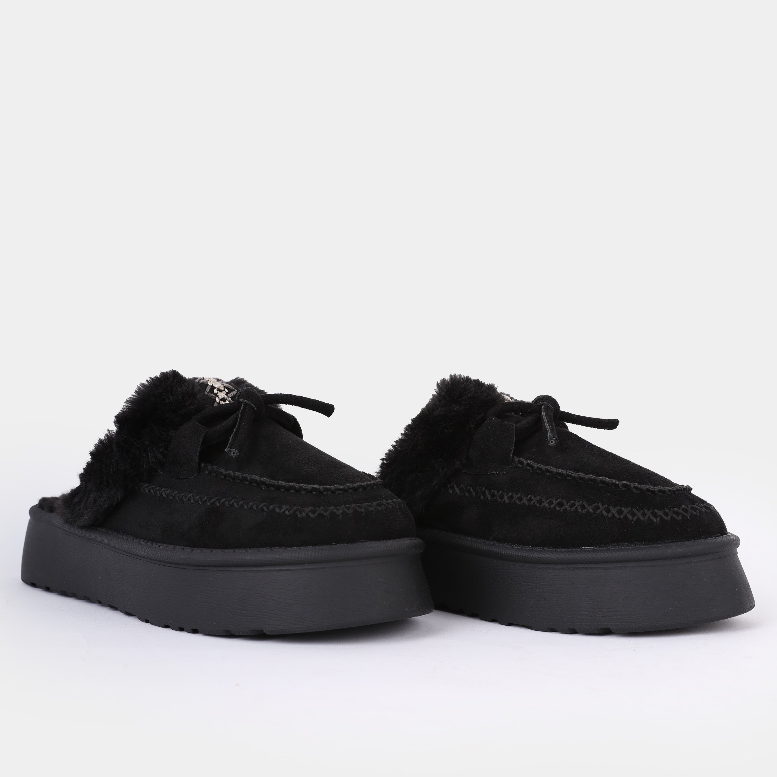 Suede Platform Faux Fur Lined Slippers w17795020