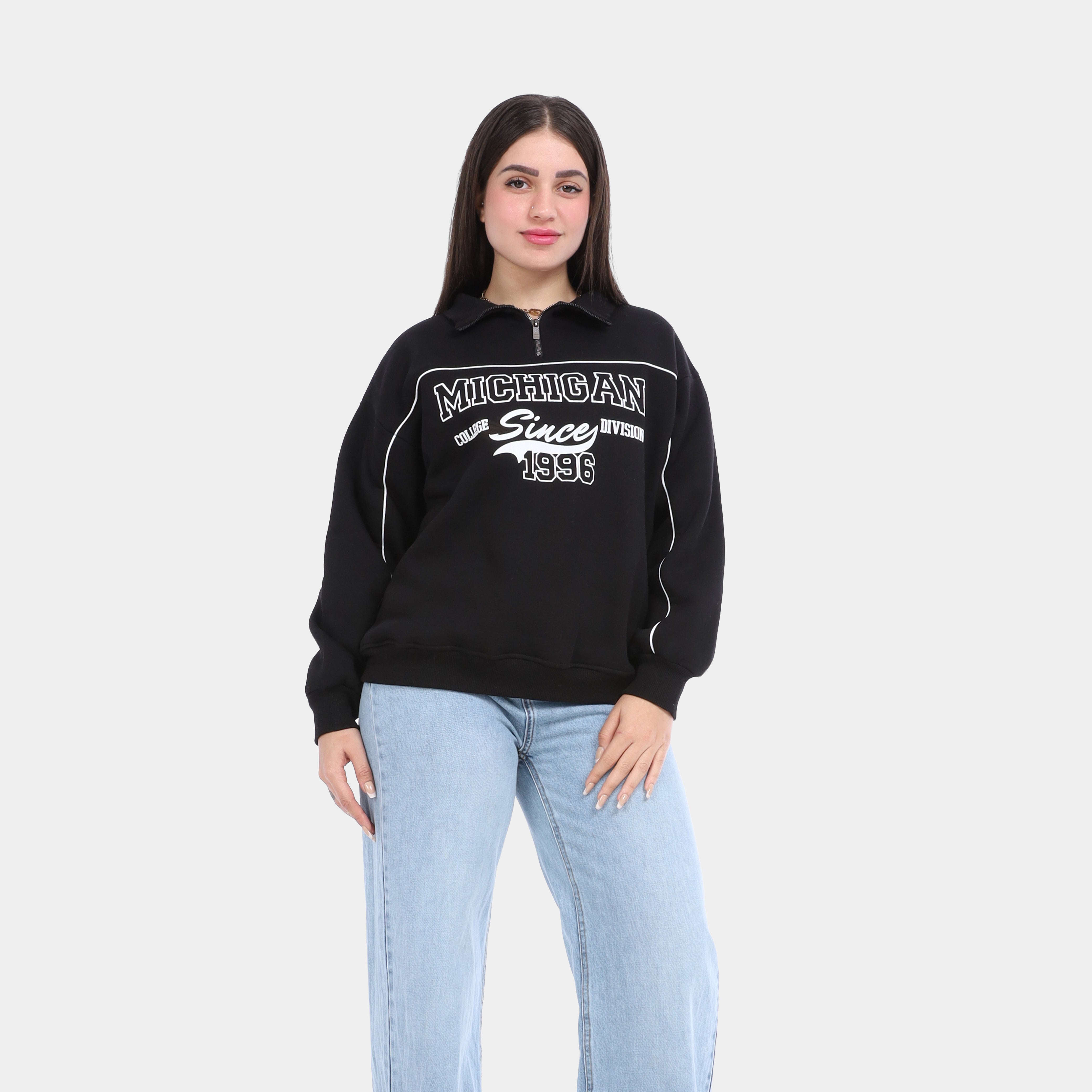 Printed Hoodie with Zipper Neck w936900/1