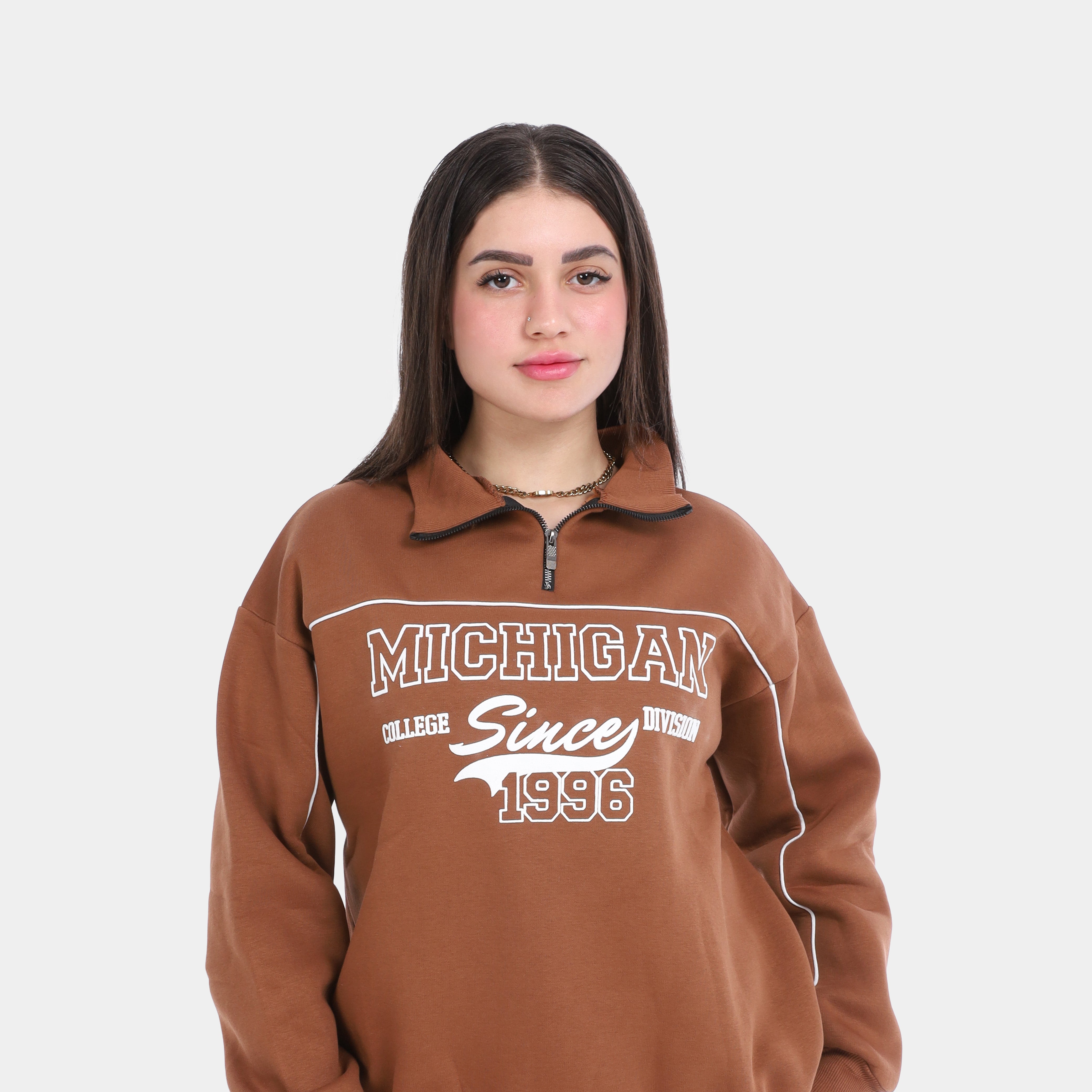 Printed Hoodie with Zipper Neck w936900/1