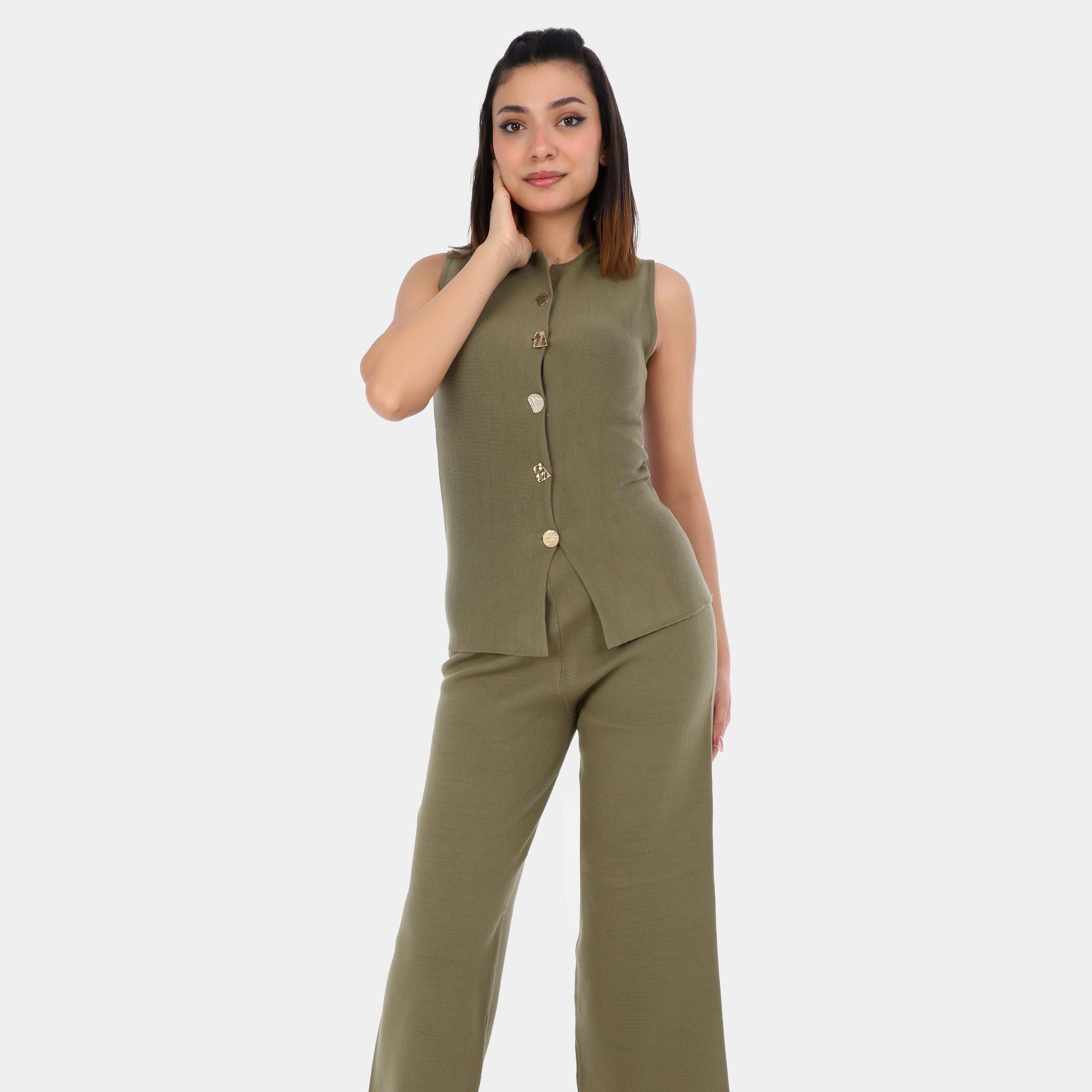 Soft Knit Sleeveless Sweater & Pants Suit w995011