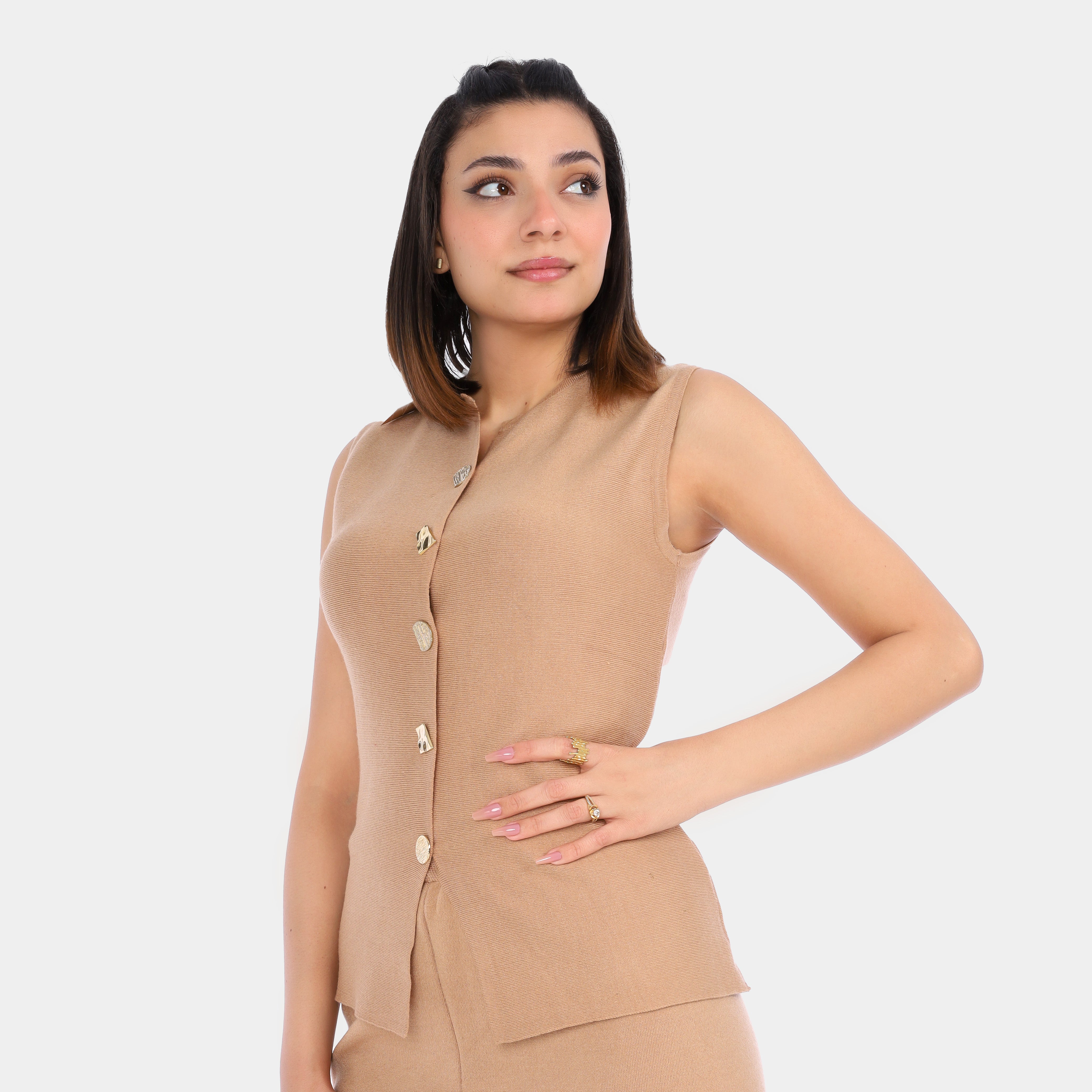 Soft Knit Sleeveless Sweater & Pants Suit w995011