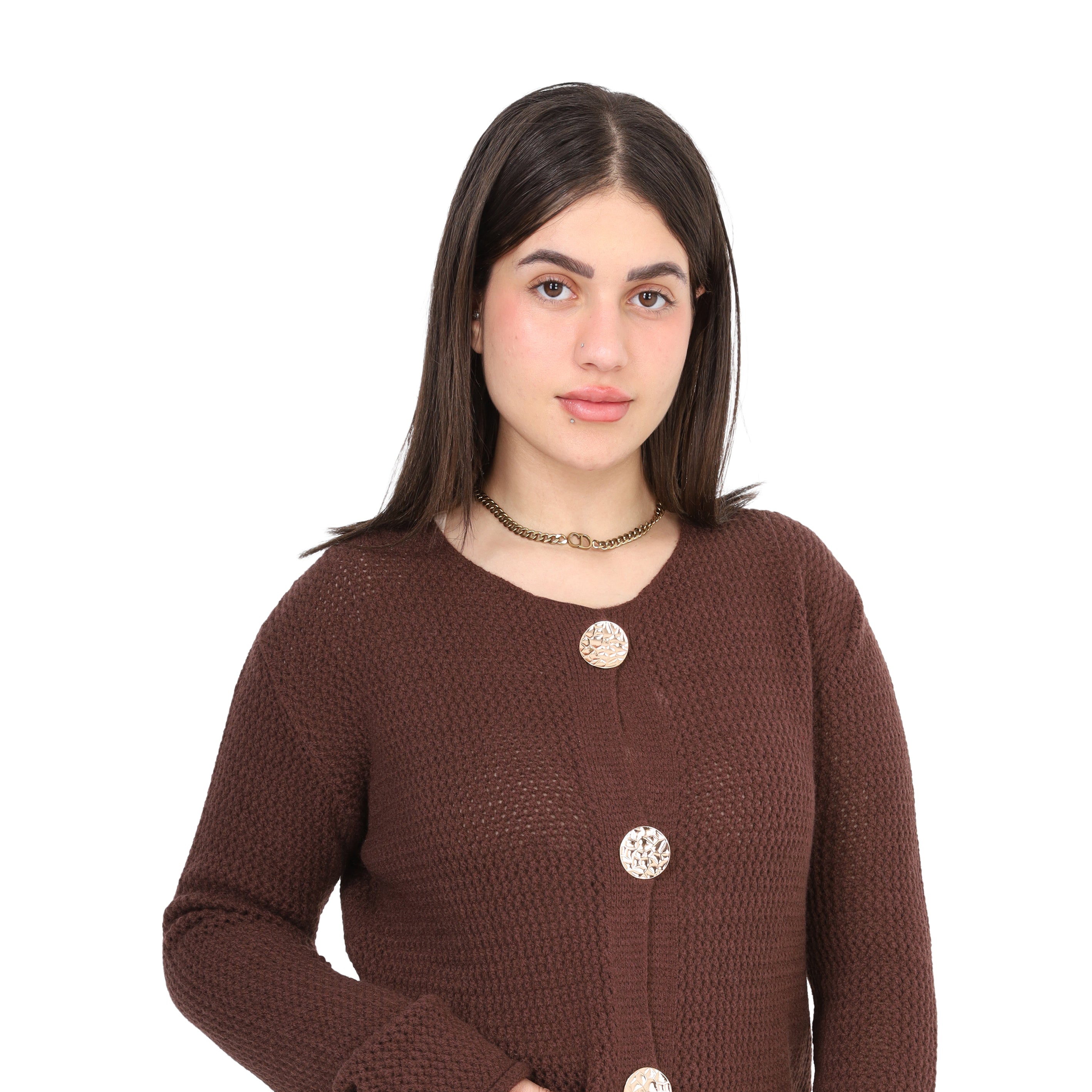 Knit Cardigan with Statement Buttons w995J002