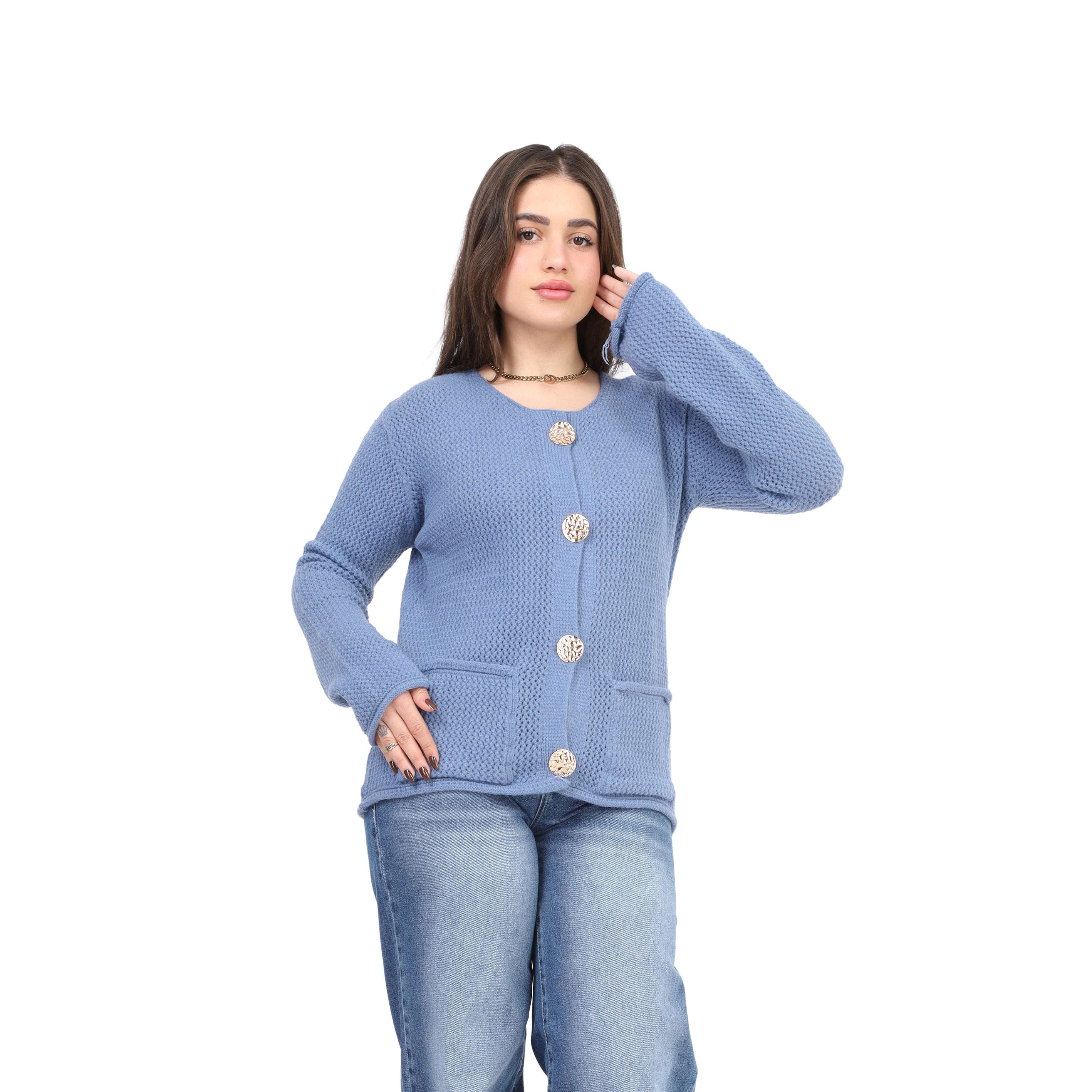 Knit Cardigan with Statement Buttons w995J002