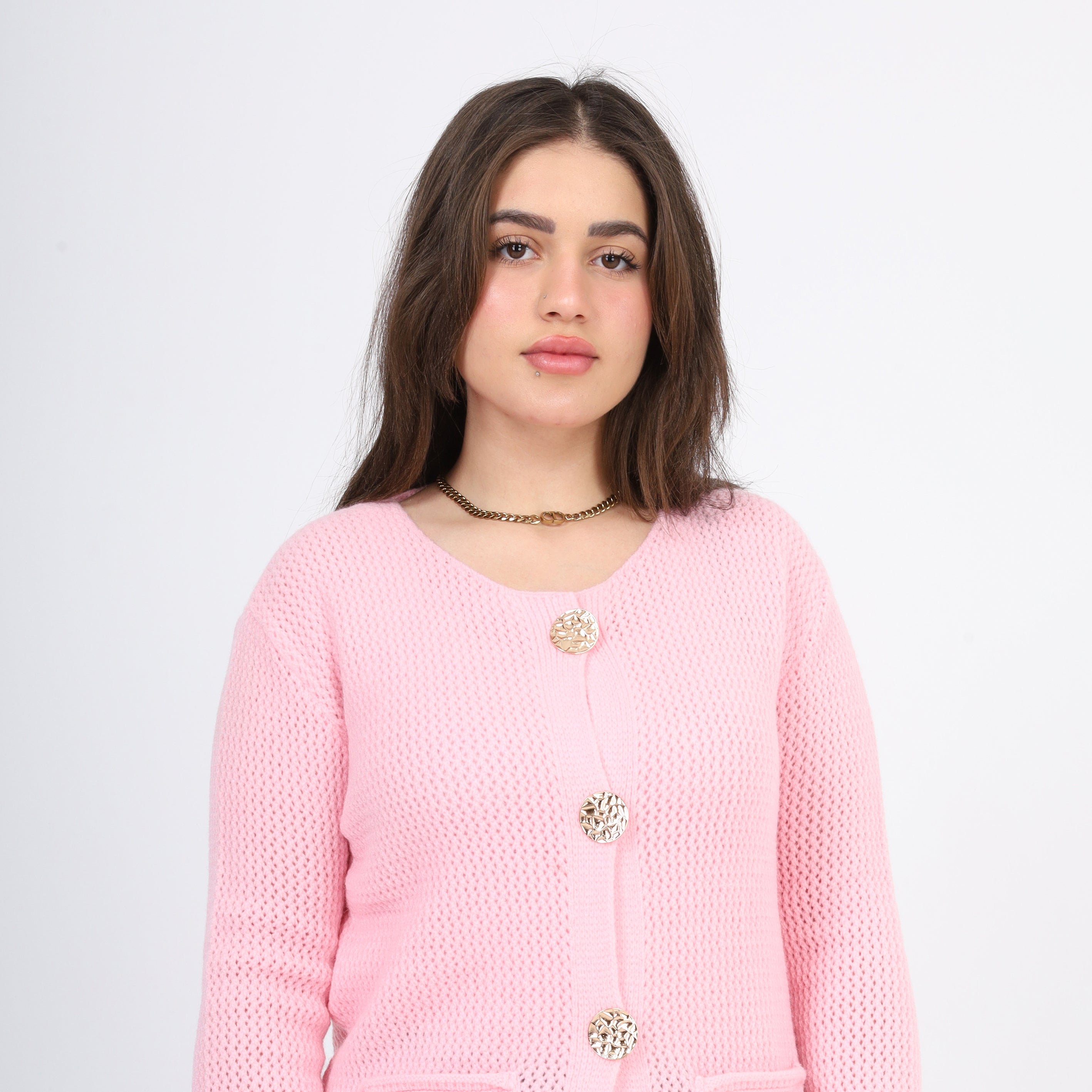 Knit Cardigan with Statement Buttons w995J002